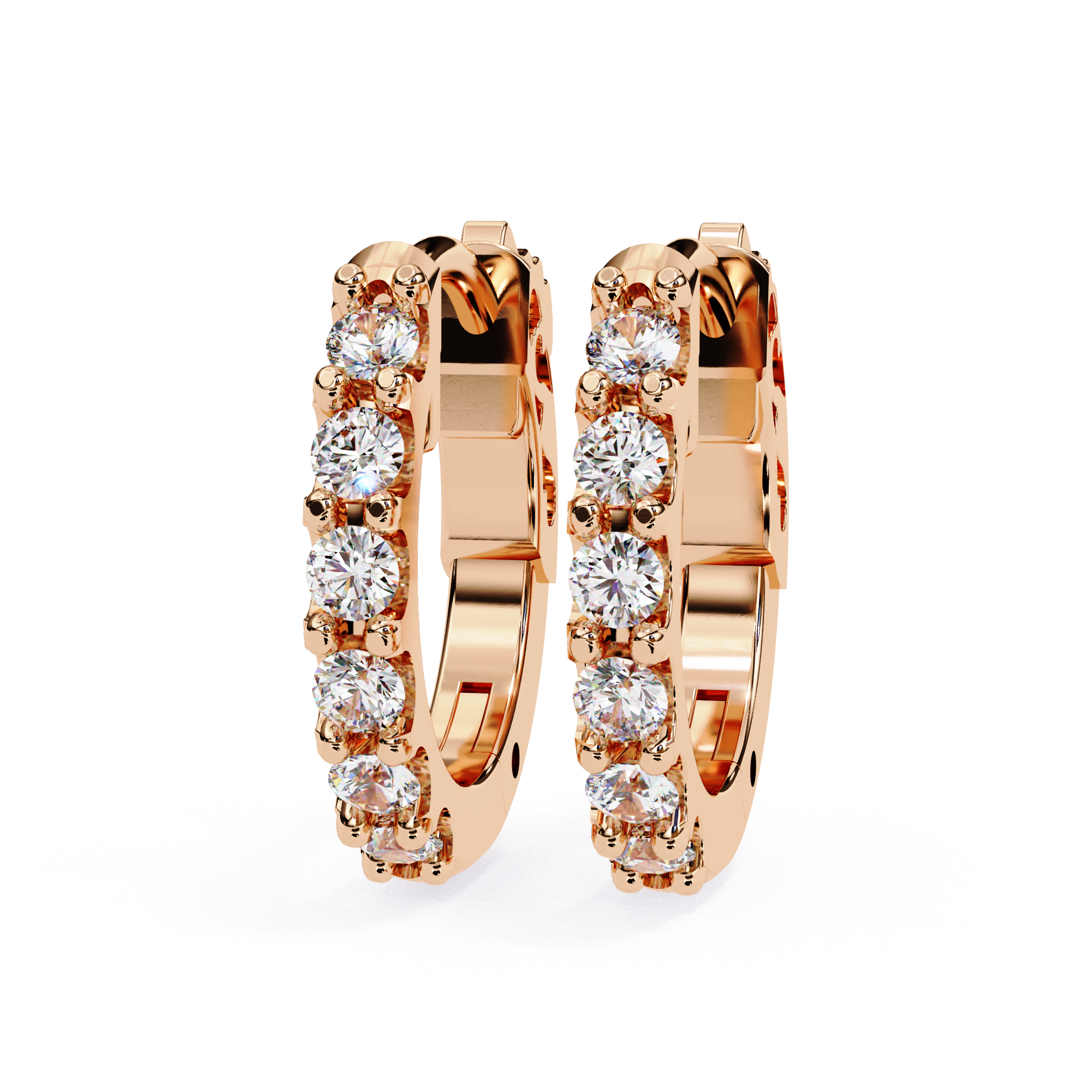 Rose Gold diamond hoop earrings with round brilliant stones