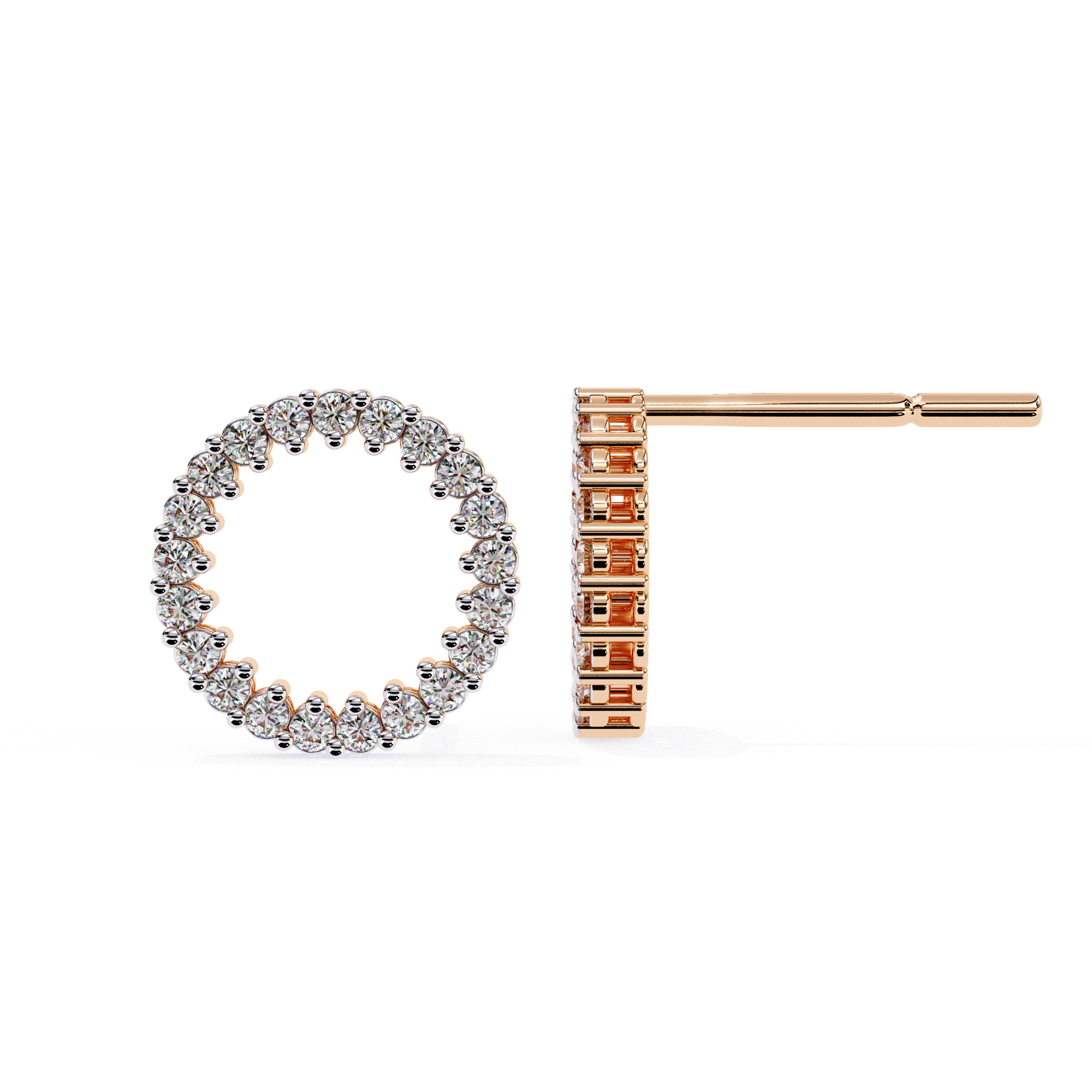 Round  circle diamond stud earrings in Rose Gold