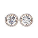 Designer floating halo diamond stud earrings in Rose Gold