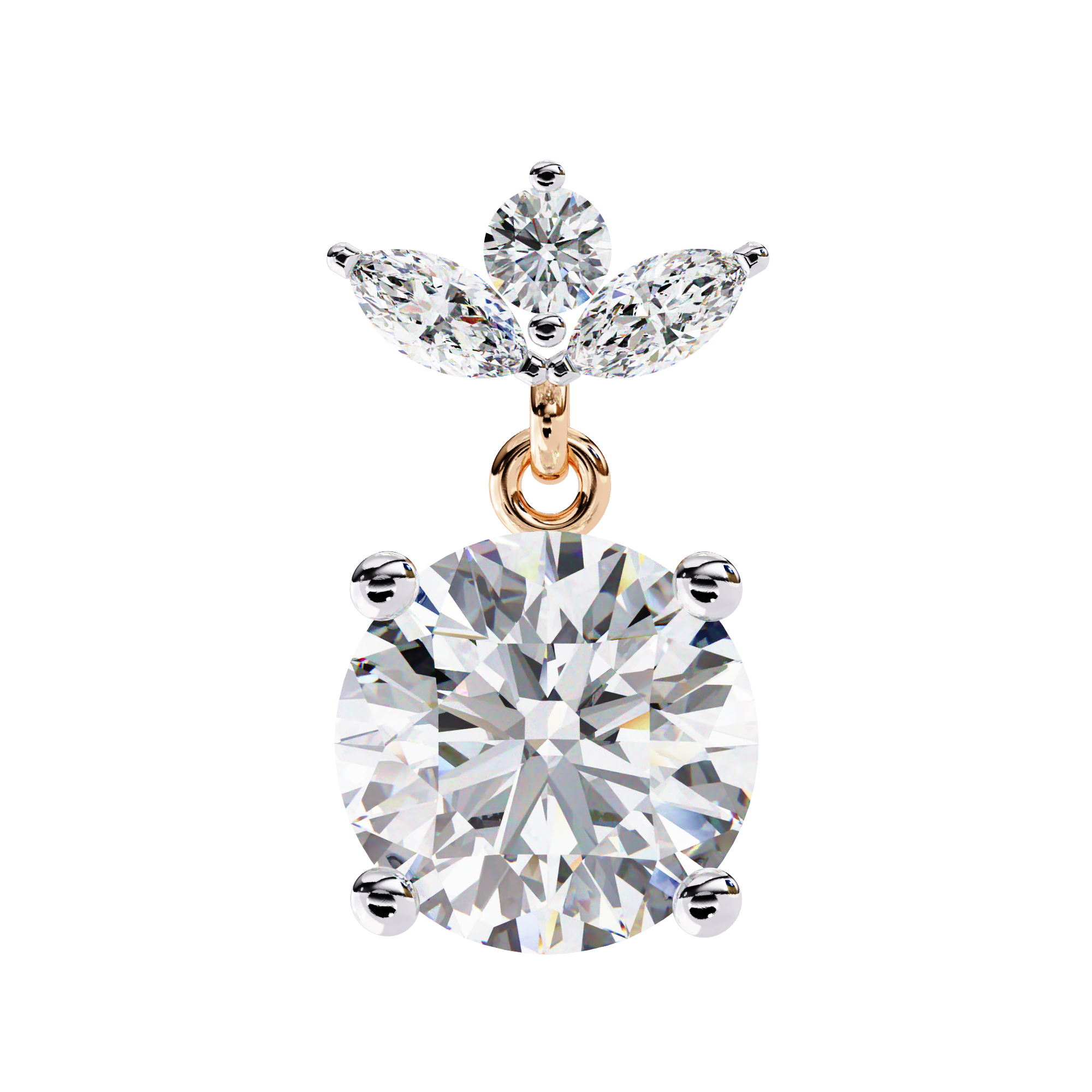Luxury diamond drop earrings round solitaire with leaf design