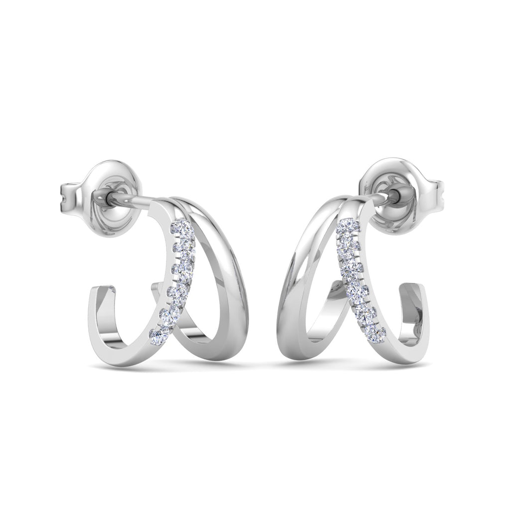 Modern double hoop earrings with small round diamonds