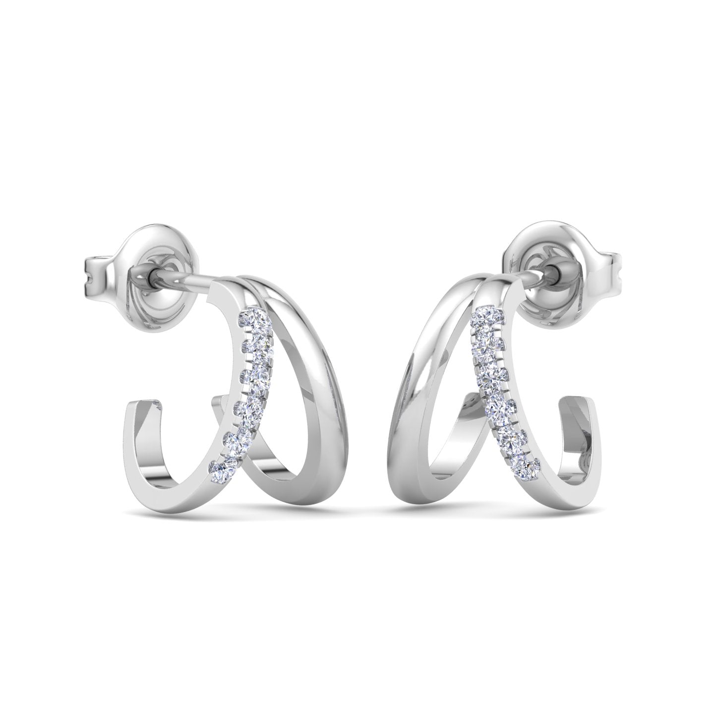Modern double hoop earrings with small round diamonds