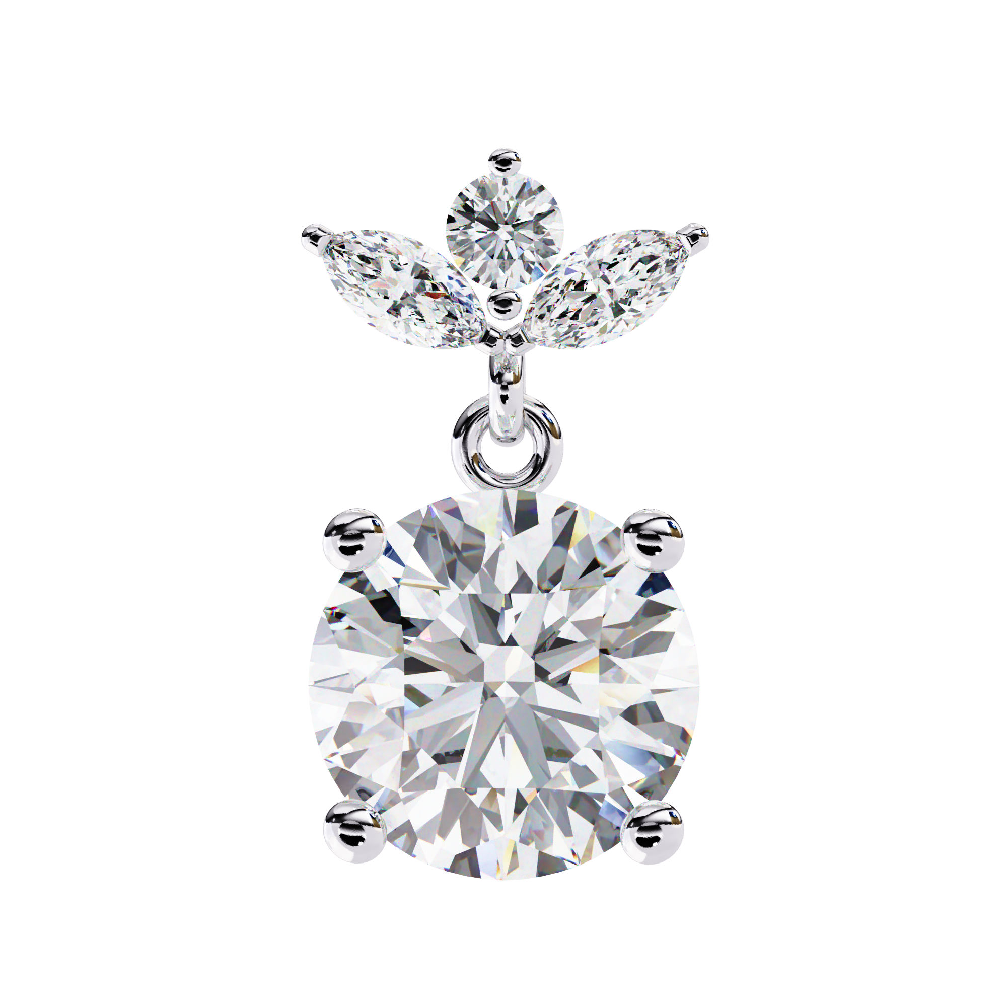 Luxury diamond drop earrings round solitaire with leaf design