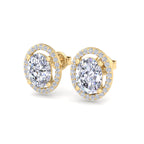 Oval-cut diamond halo stud earrings in gold