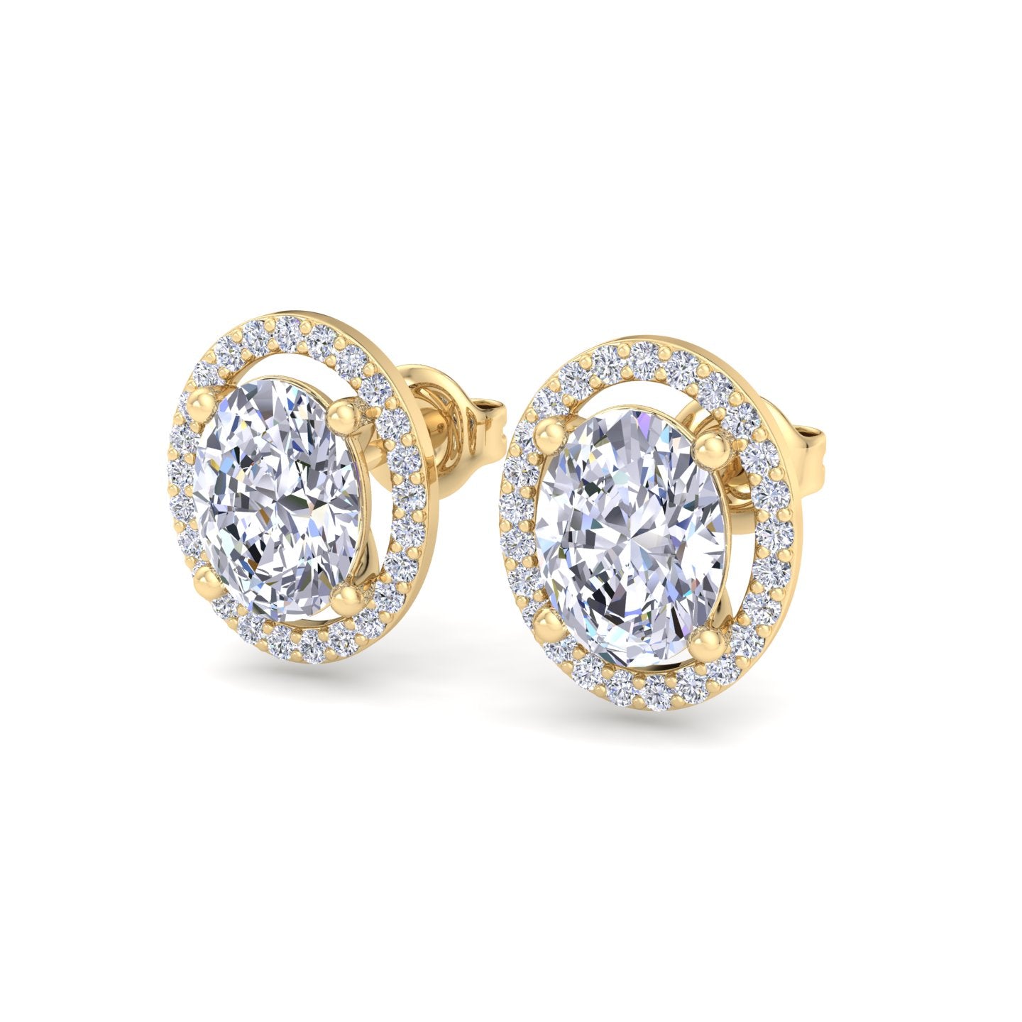 Oval-cut diamond halo stud earrings in gold