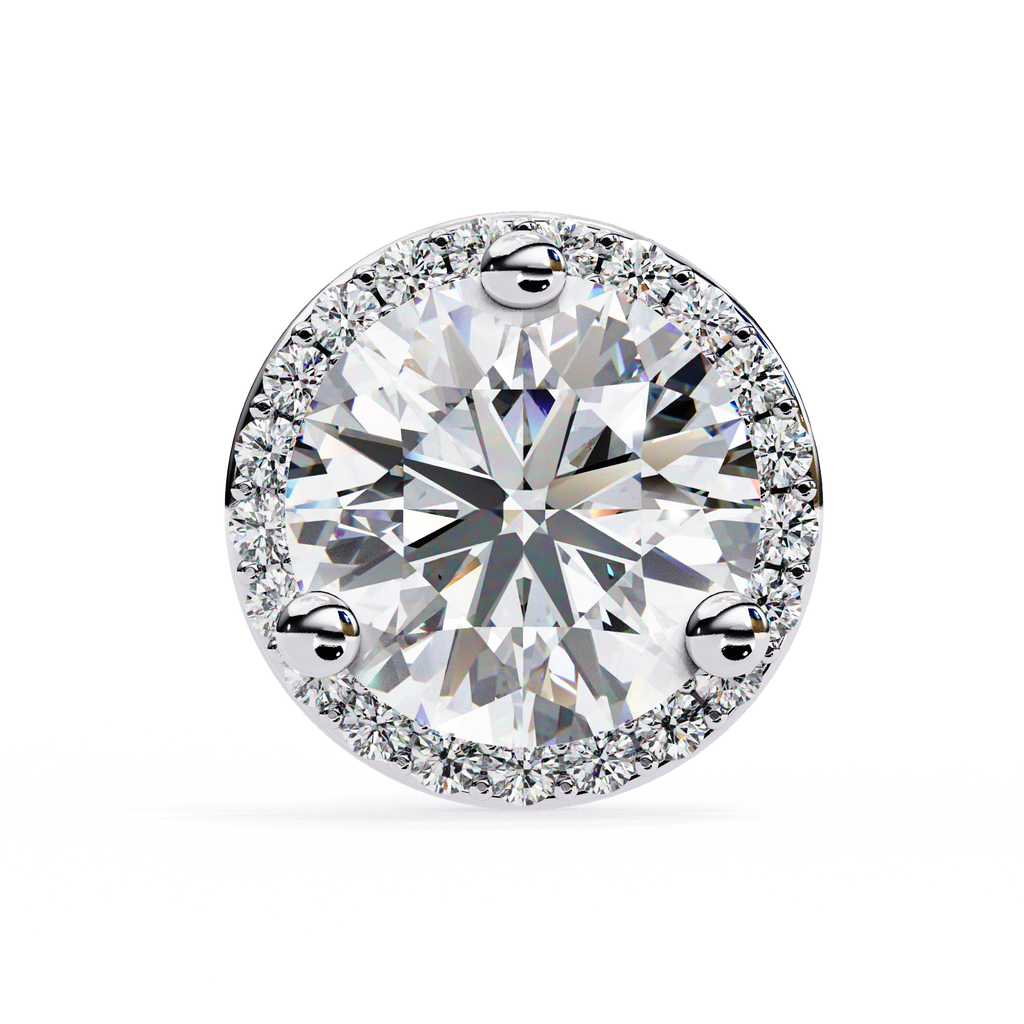 Classic solitaire look round diamond halo earrings
