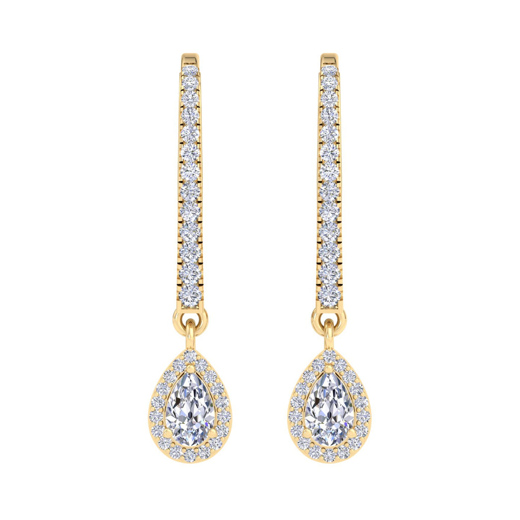Pear shaped diamond drop hoop earrings in gold