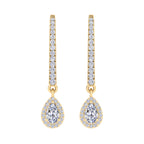 Pear shaped diamond drop hoop earrings in gold