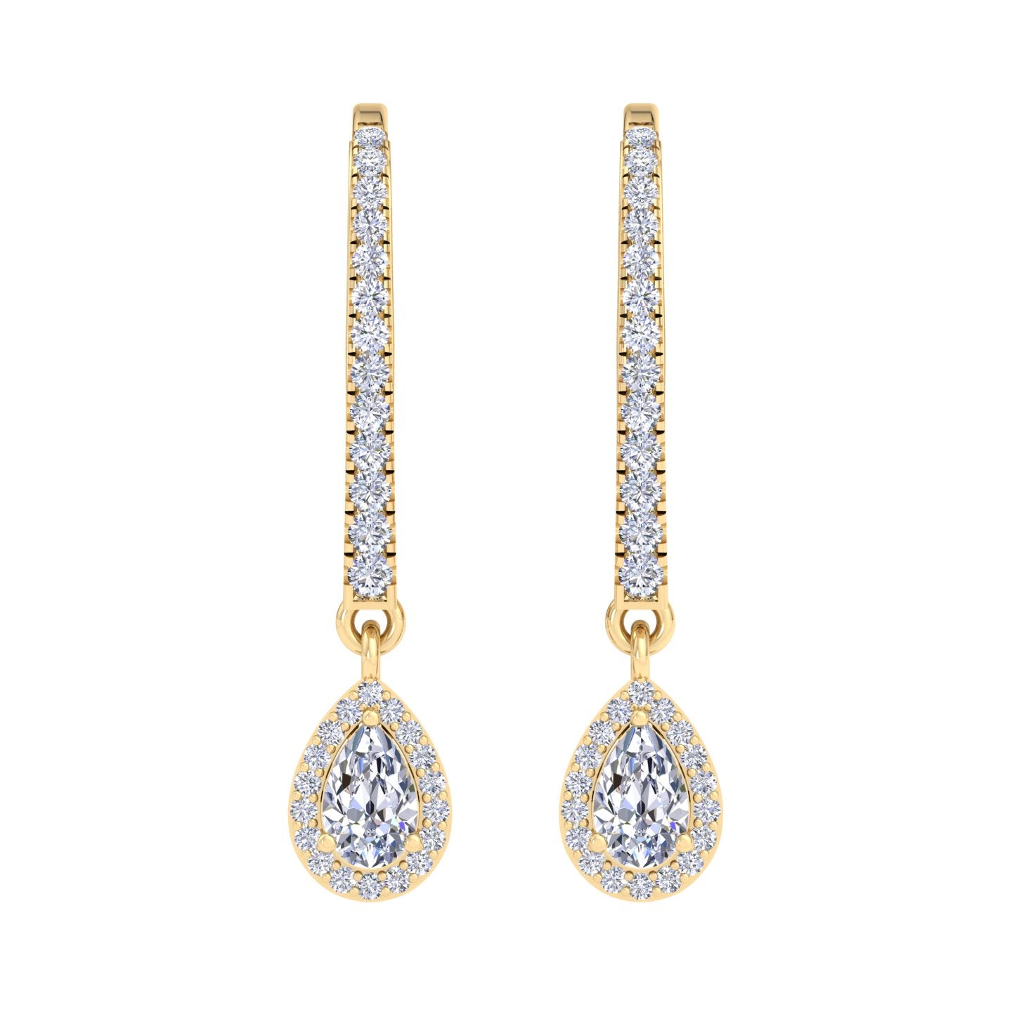 Pear shaped diamond drop hoop earrings in gold