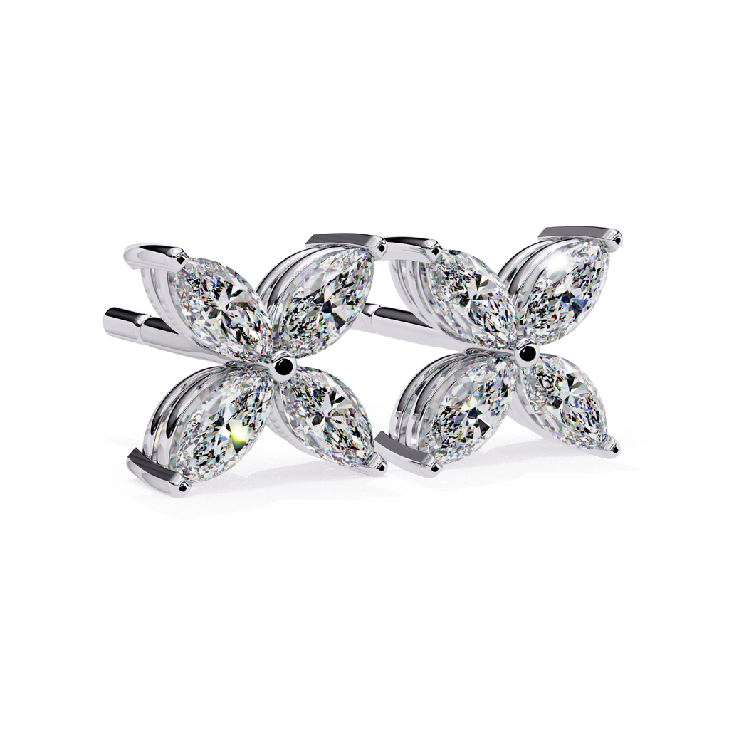 Floral diamond stud earrings marquise shape design