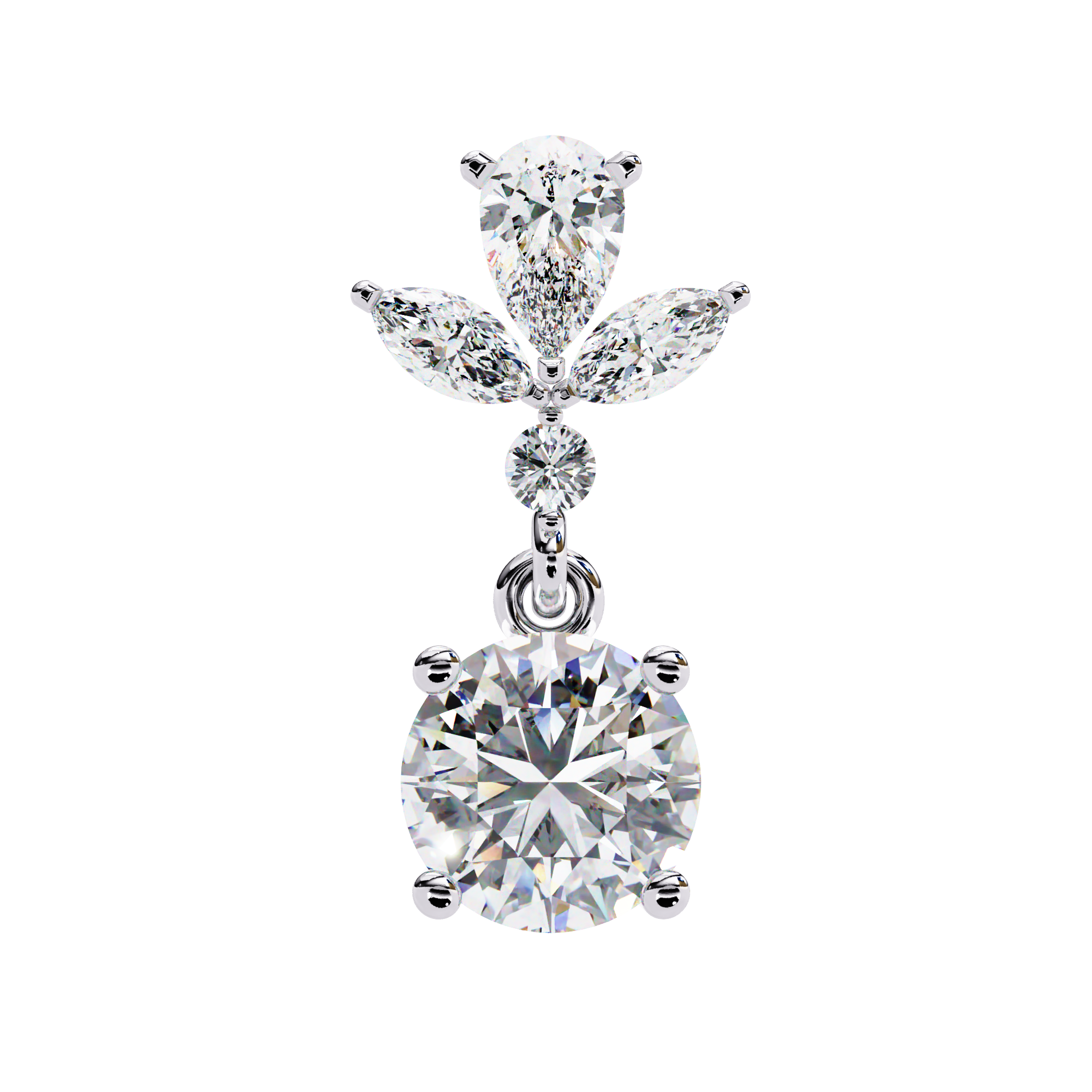Luxury diamond drop earrings round solitaire with leaf design