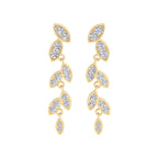 Flower and leaf pattern diamond drop earrings in gold