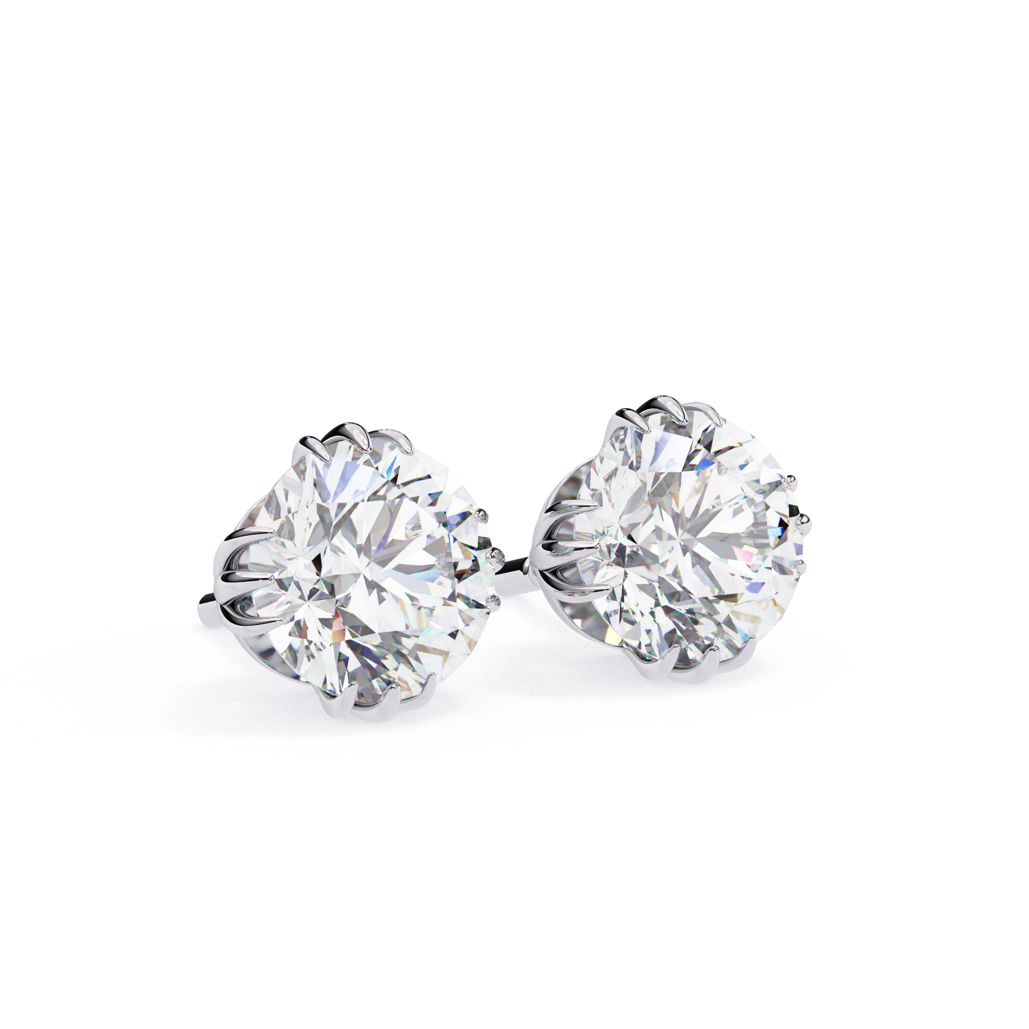 Round cut diamond stud earrings in White Gold