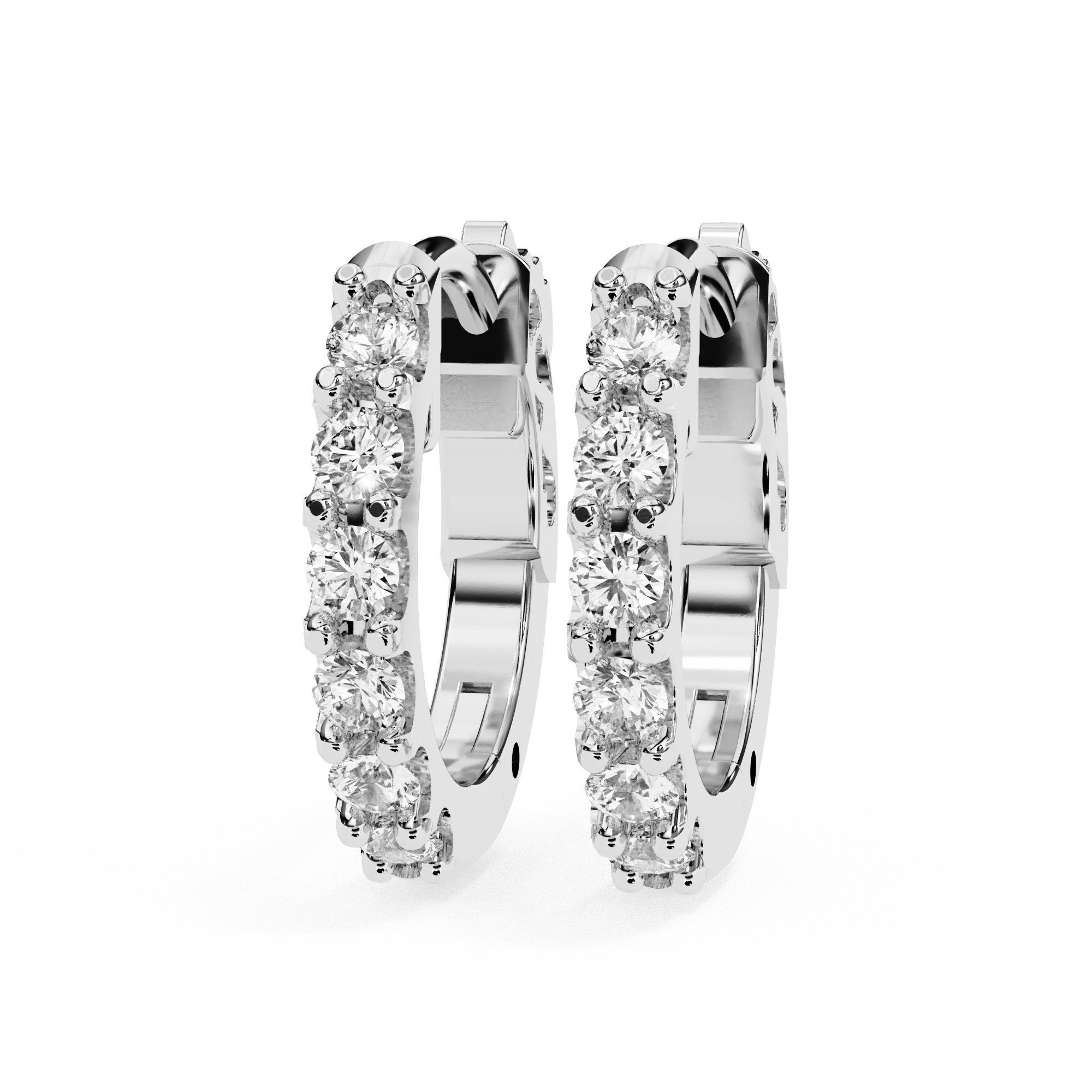 White Gold diamond hoop earrings with round brilliant stones