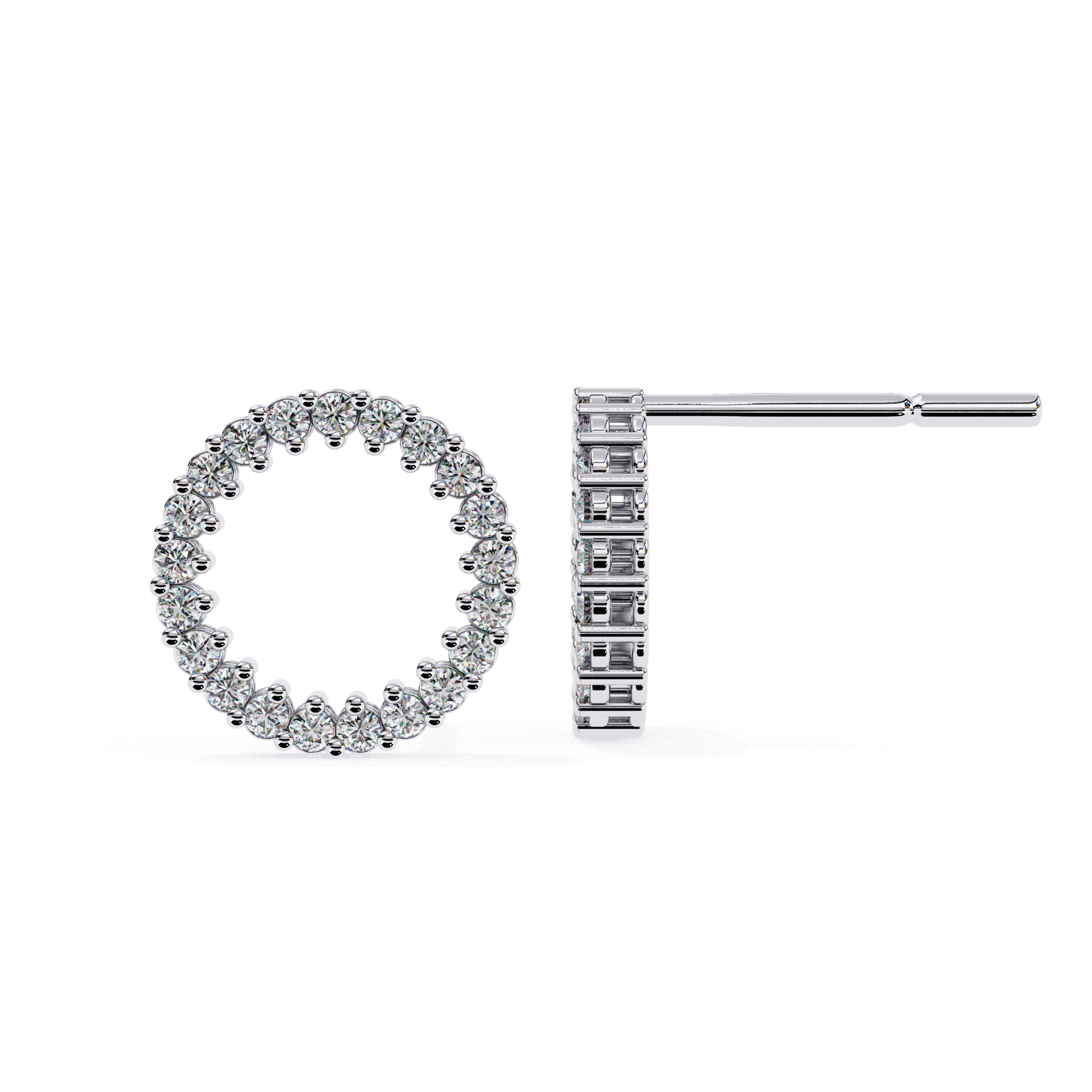 Round circle diamond stud earrings in White Gold