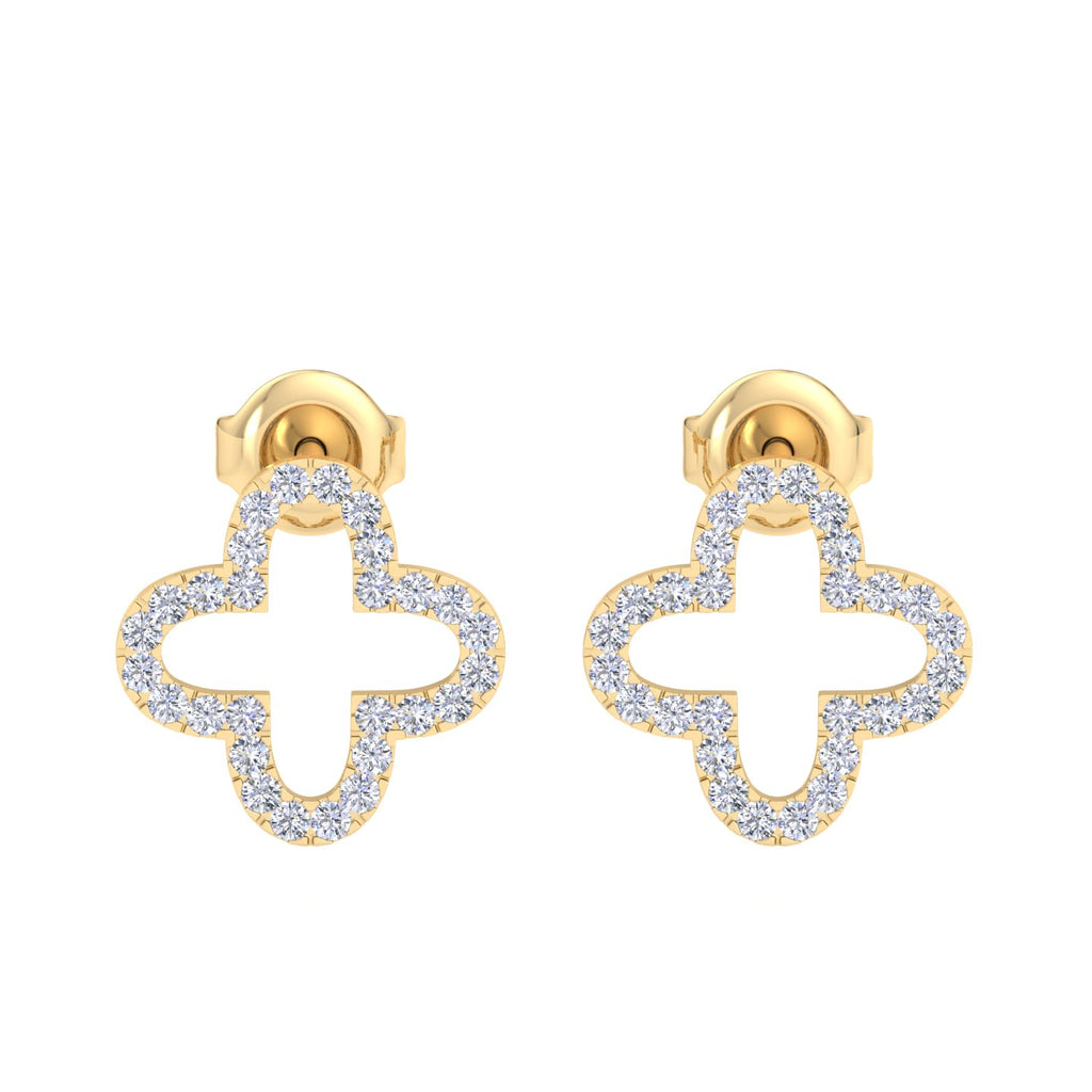 Gold clover-shaped diamond earrings