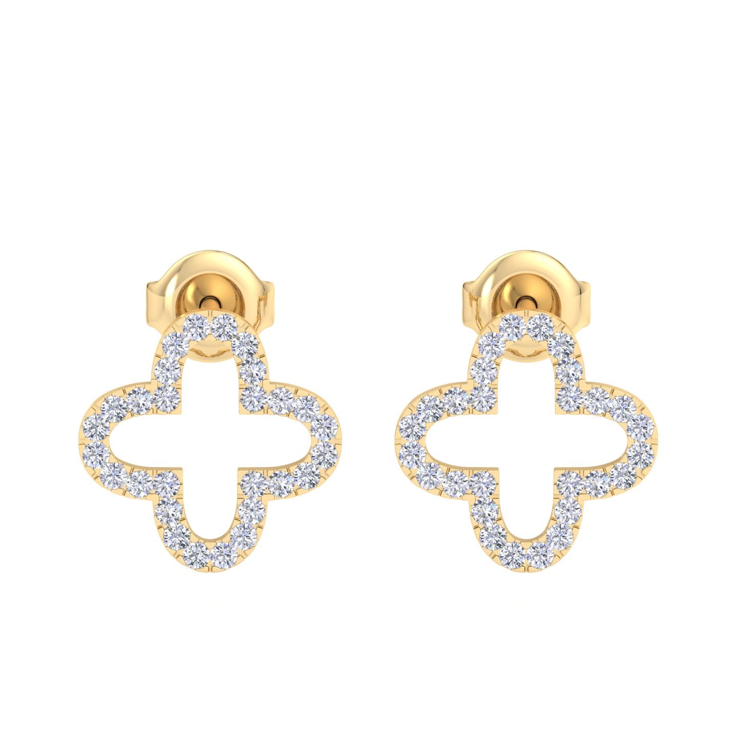 Gold clover-shaped diamond earrings