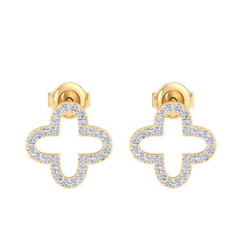 Gold clover-shaped diamond earrings