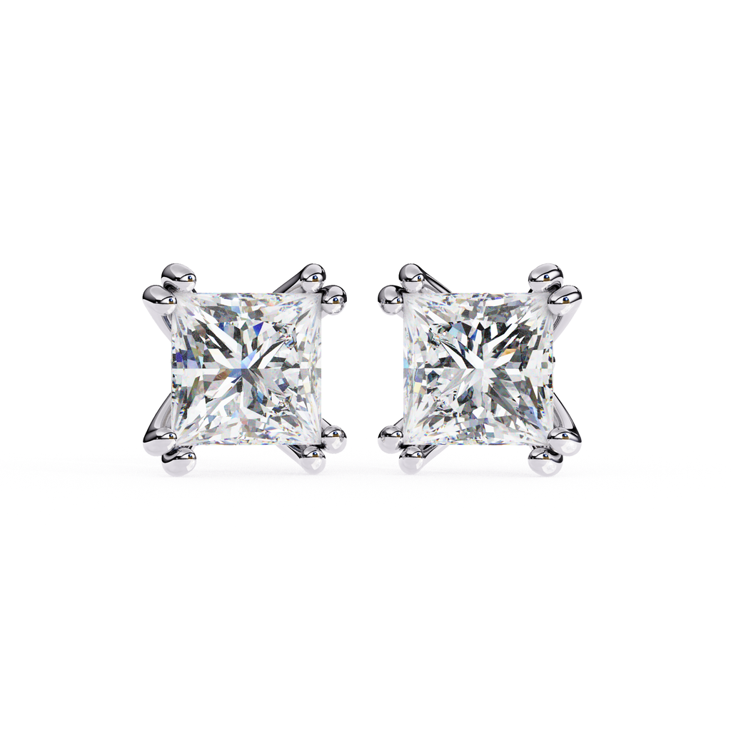 Luxury princess cut diamond stud earrings