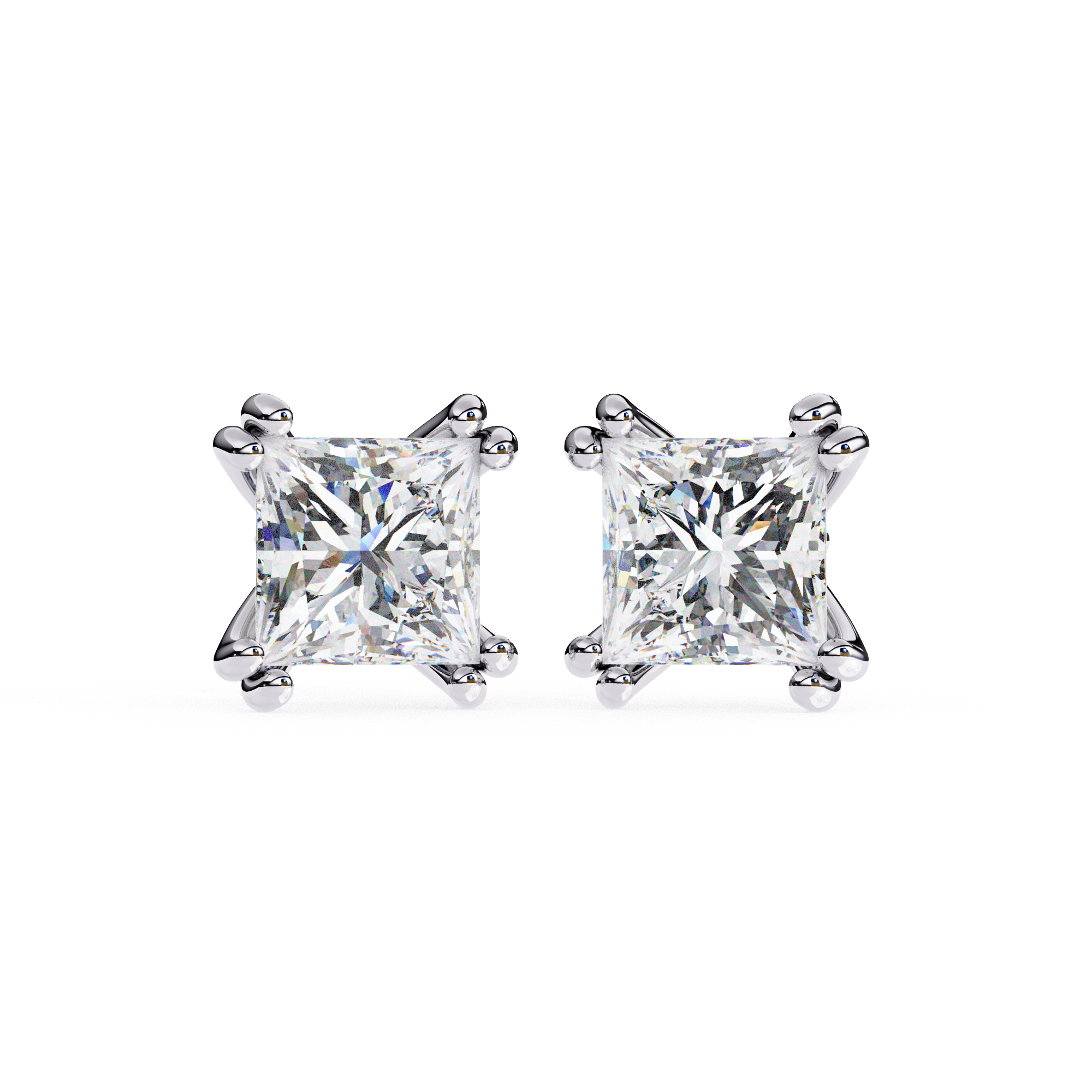 Luxury princess cut diamond stud earrings