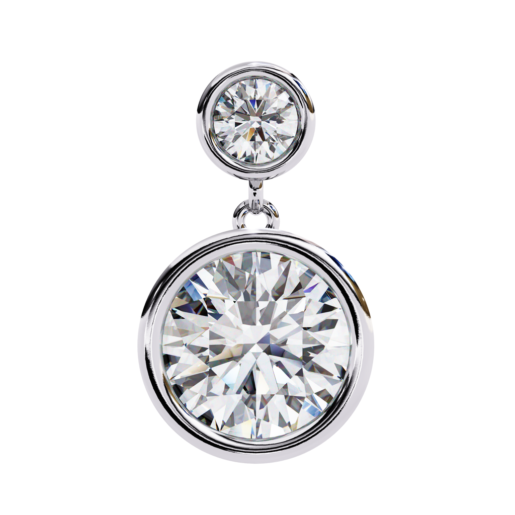 Bezel set round diamond drop earrings