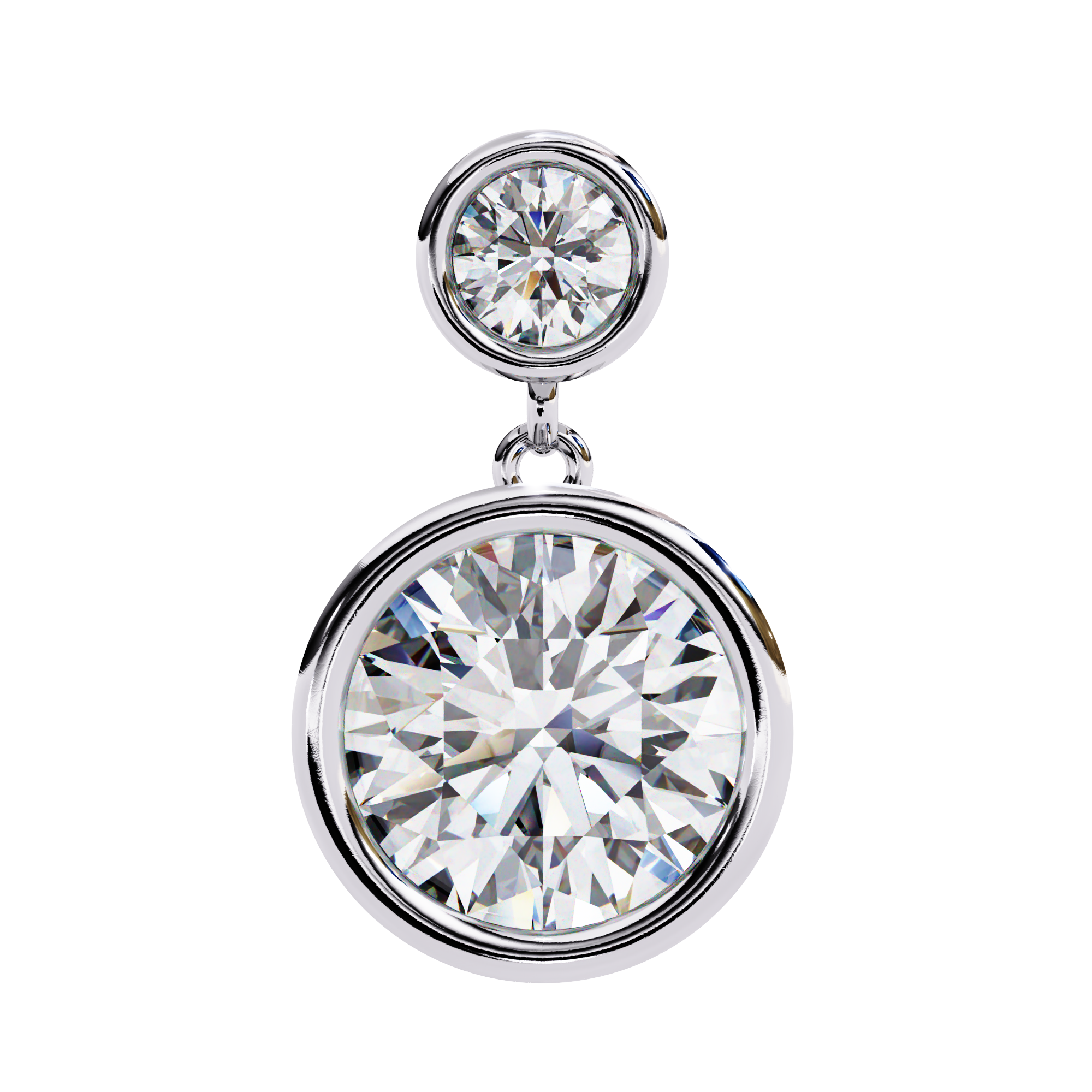 Bezel set round diamond drop earrings