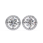 Designer floating halo diamond stud earrings in White Gold