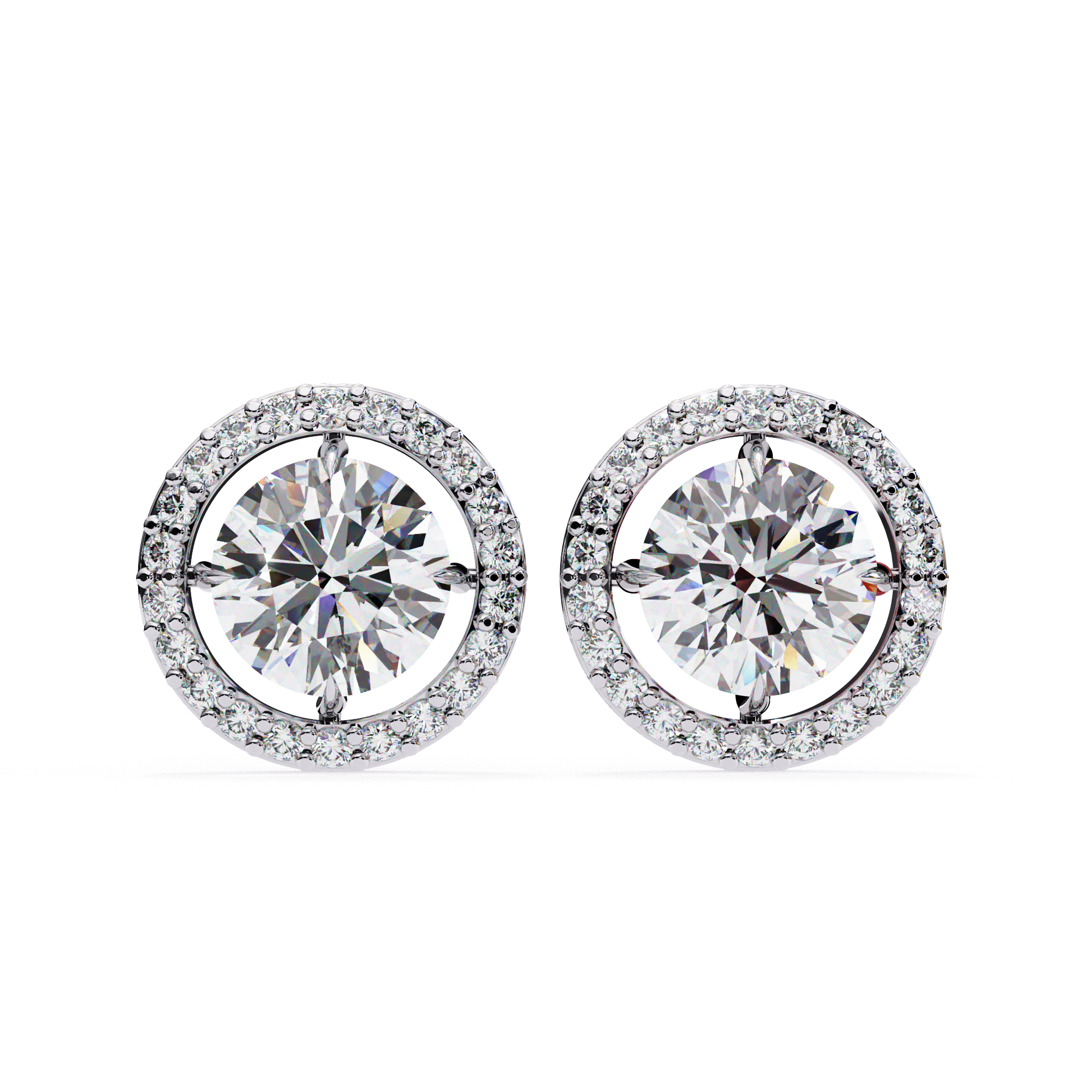 Designer floating halo diamond stud earrings in White Gold