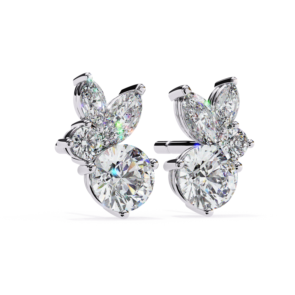Trendy diamond stud earrings with modern floral design