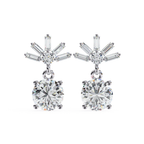 Bridal diamond drop earrings with baguette and round cut diamonds