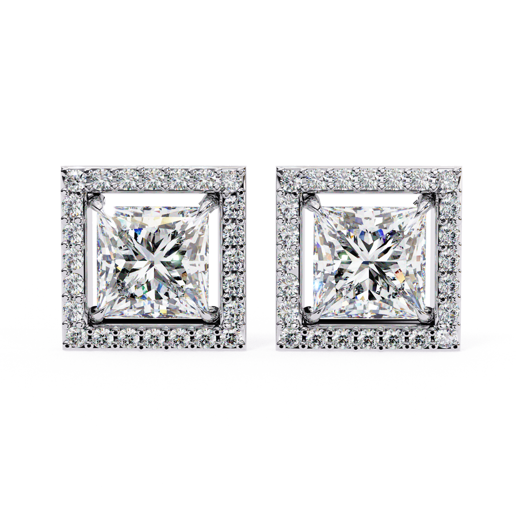 Luxury princess cut diamond stud earrings