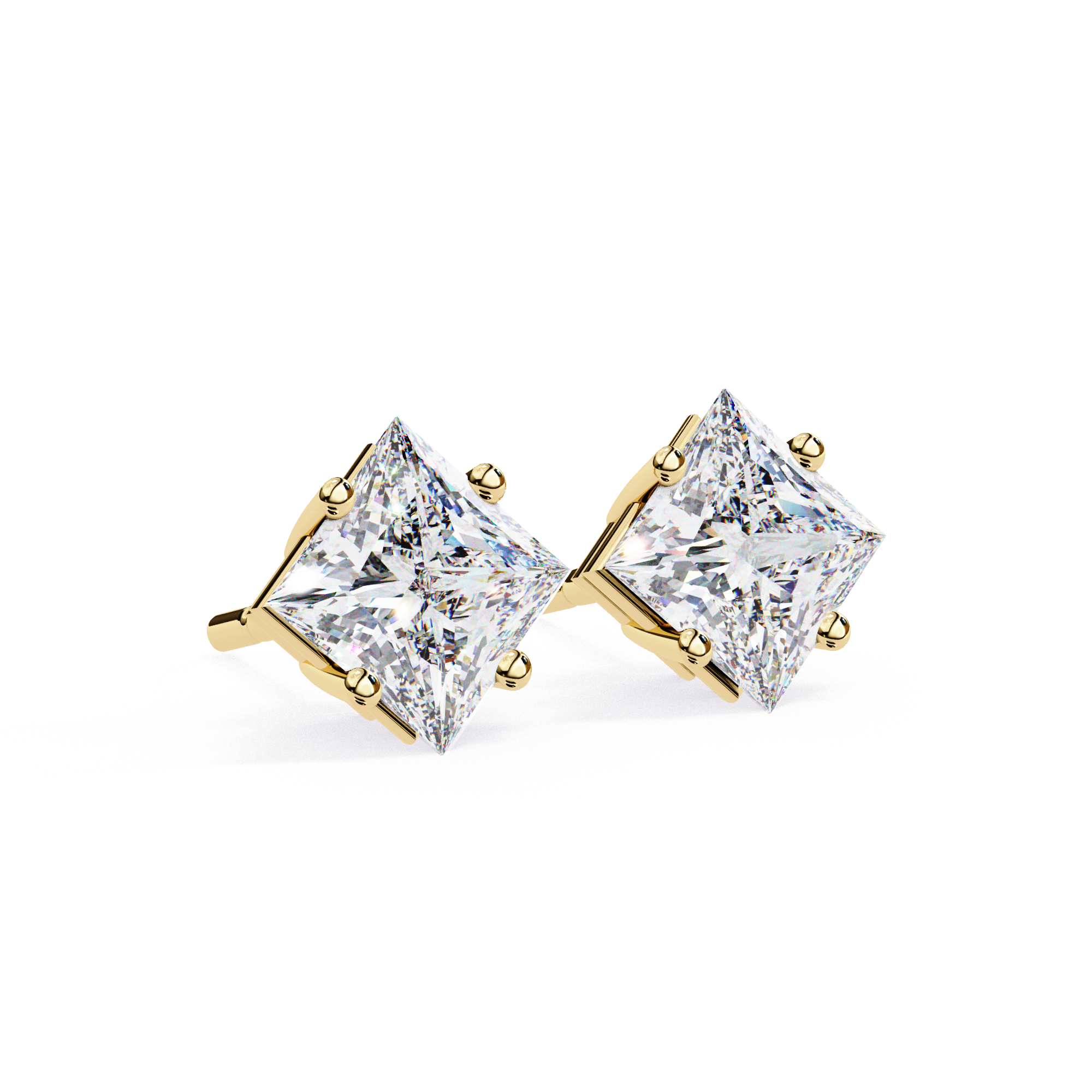 Luxury princess cut diamond stud earrings