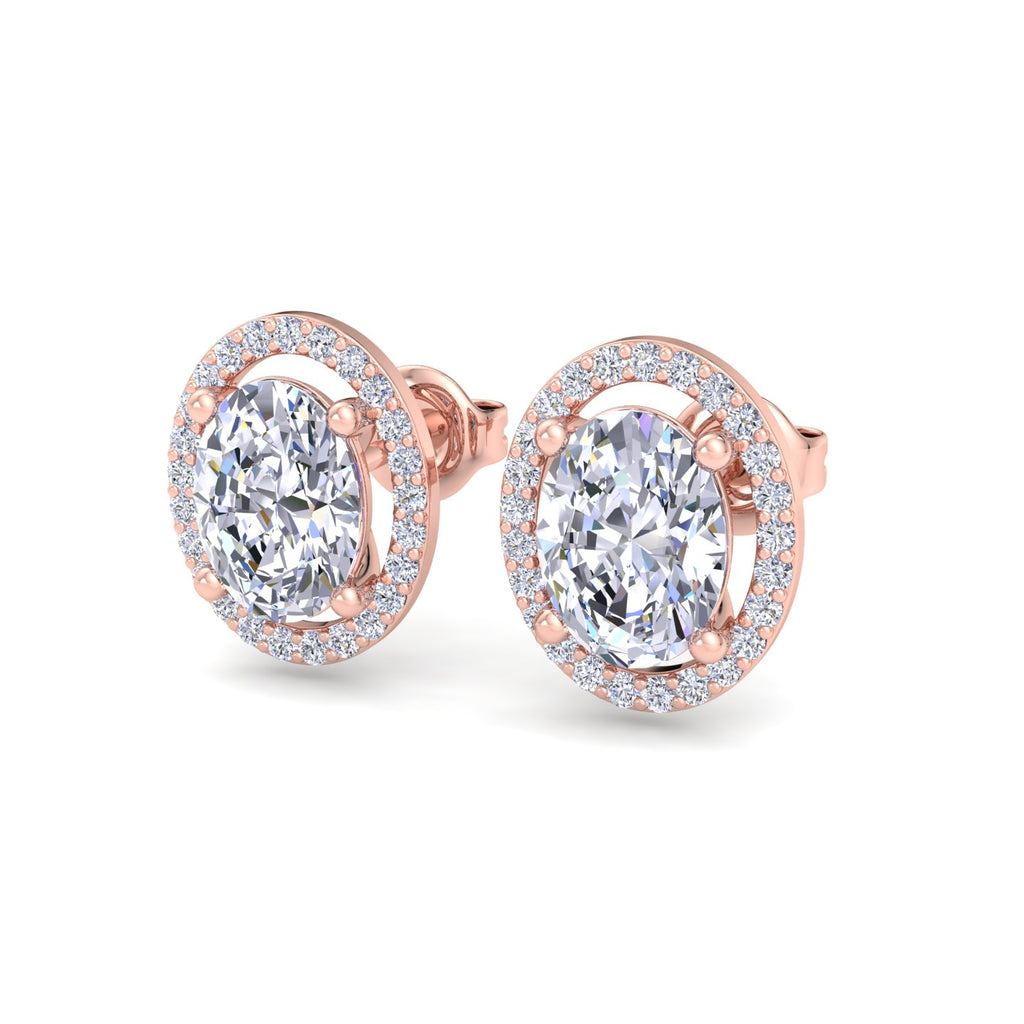 Oval-cut diamond halo stud earrings in Rose Gold