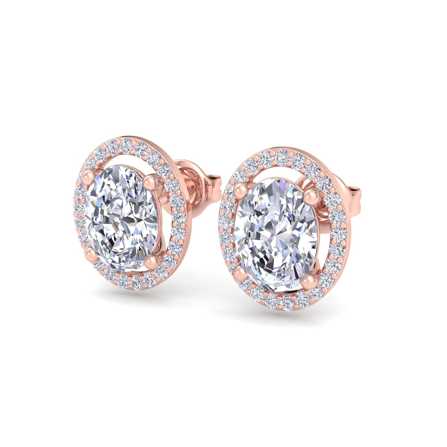 Oval-cut diamond halo stud earrings in Rose Gold