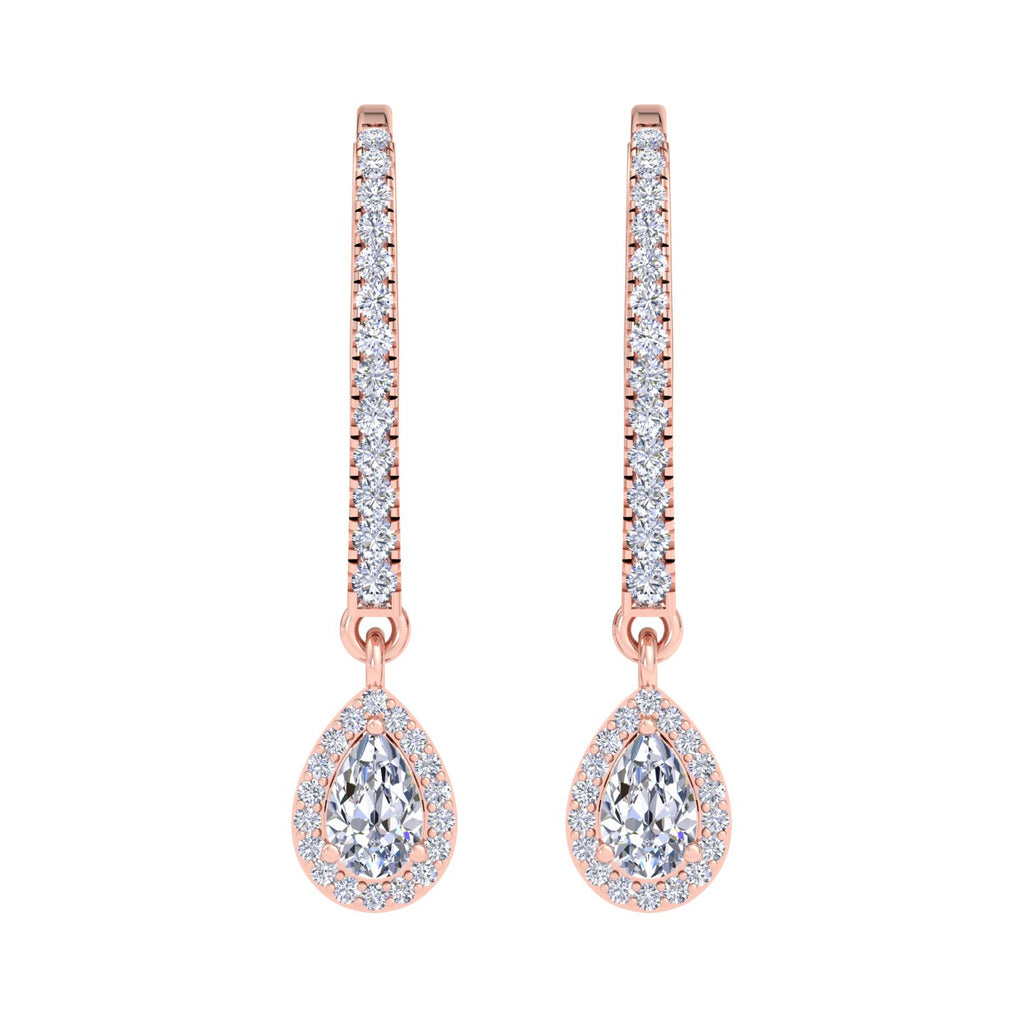 Rose Gold hoop earrings with pear shaped diamond