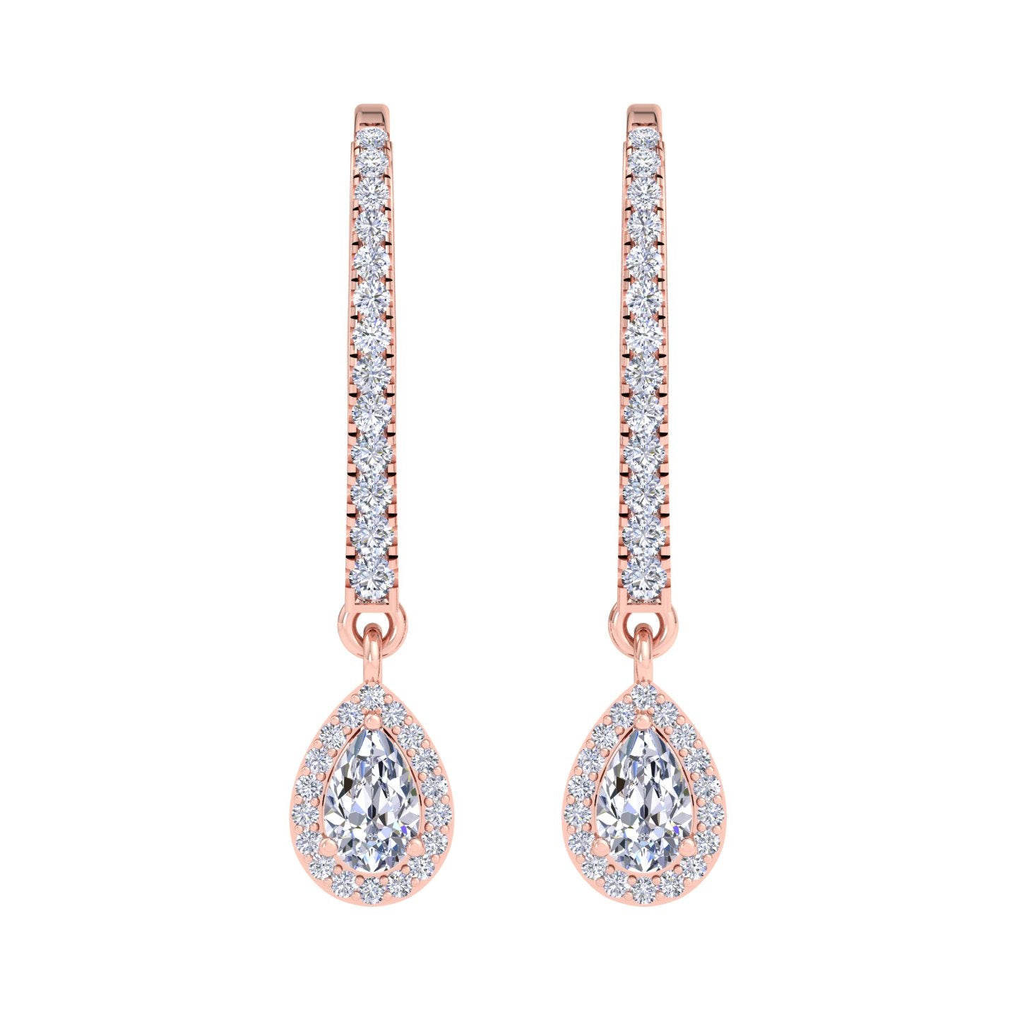 Rose Gold hoop earrings with pear shaped diamond