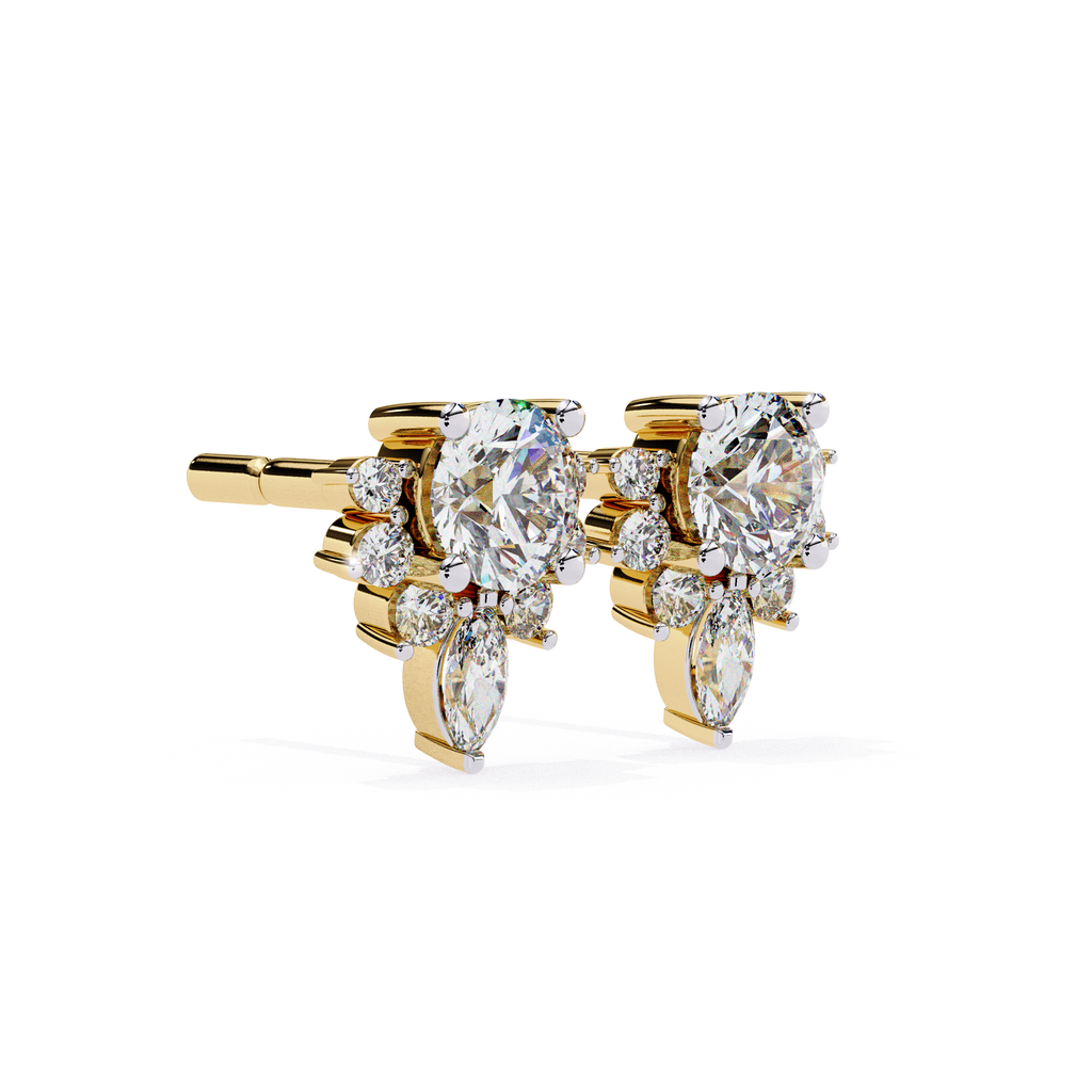 Statement diamond stud earrings with layered floral diamond setting