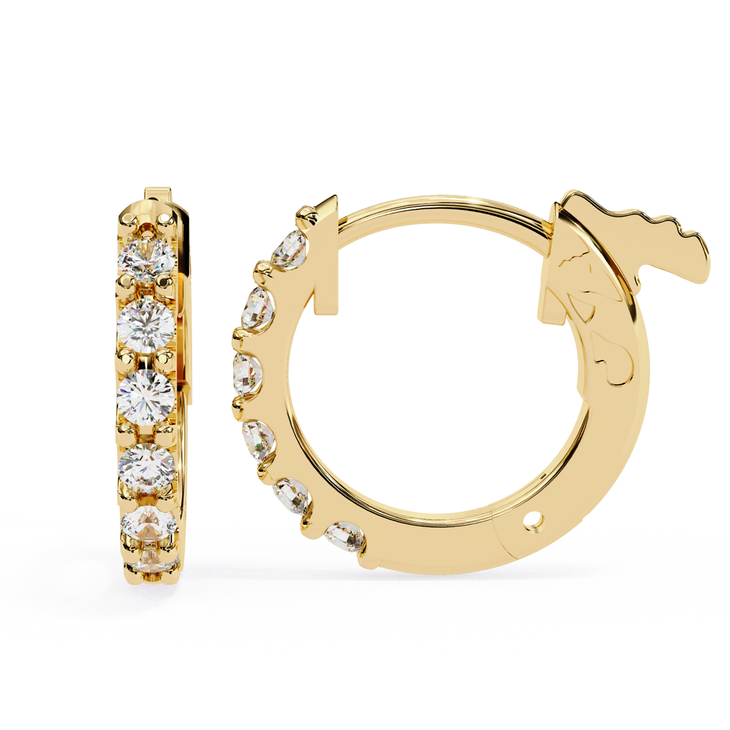 Round diamond hoop earrings in gold