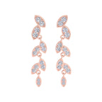 Flower and leaf pattern diamond drop earrings in Rose Gold