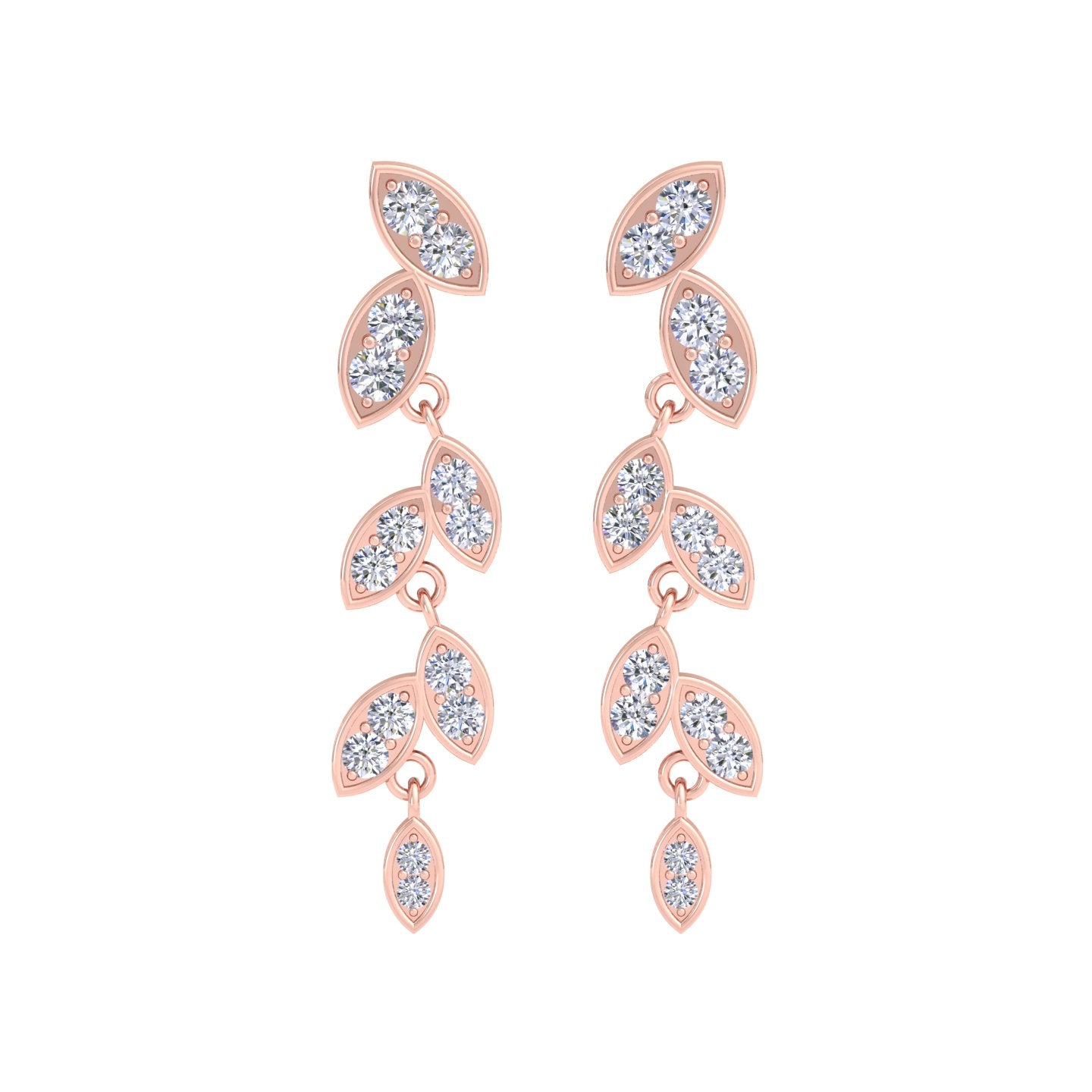 Flower and leaf pattern diamond drop earrings in Rose Gold