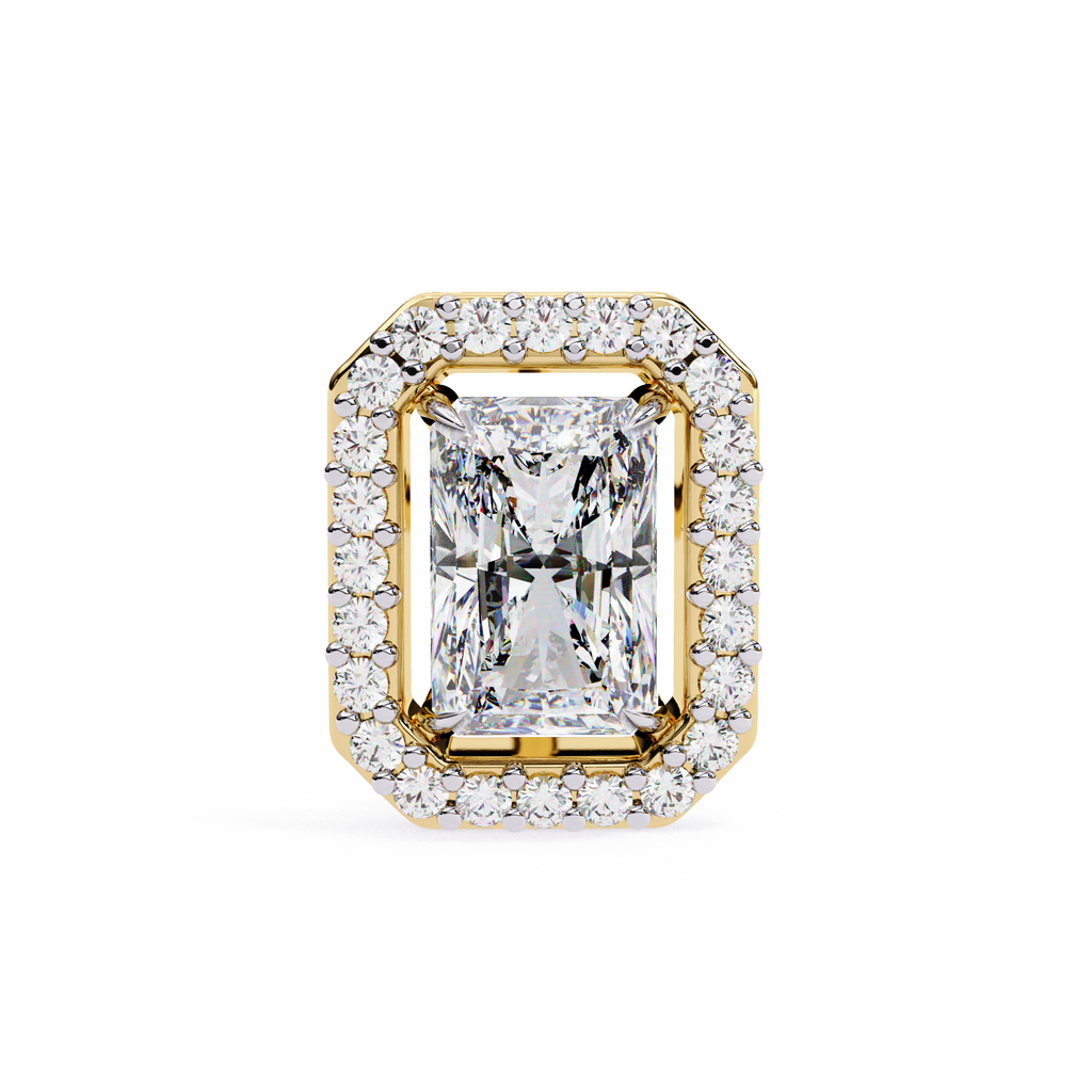 Designer rectangle diamond halo stud earrings
