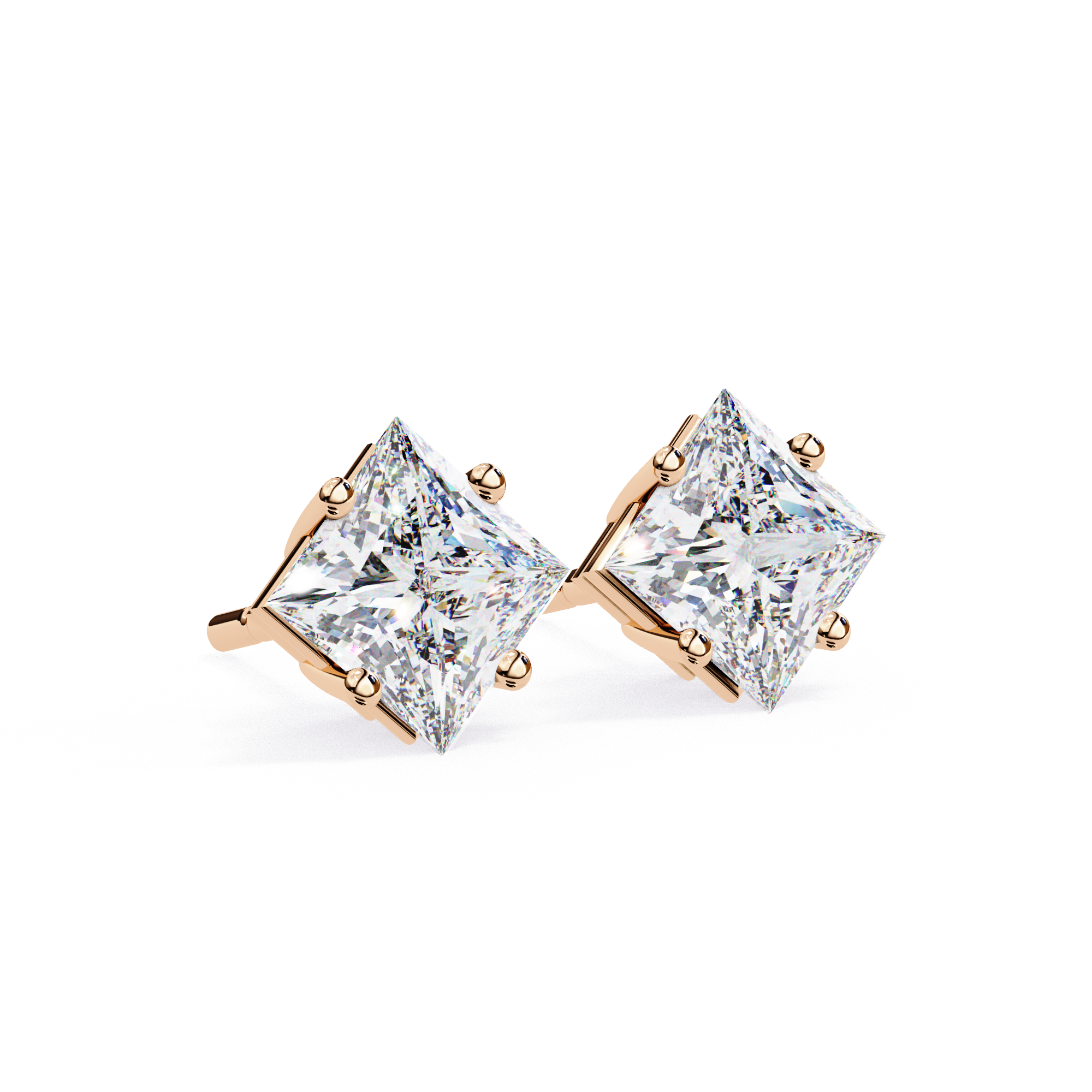 Luxury princess cut diamond stud earrings