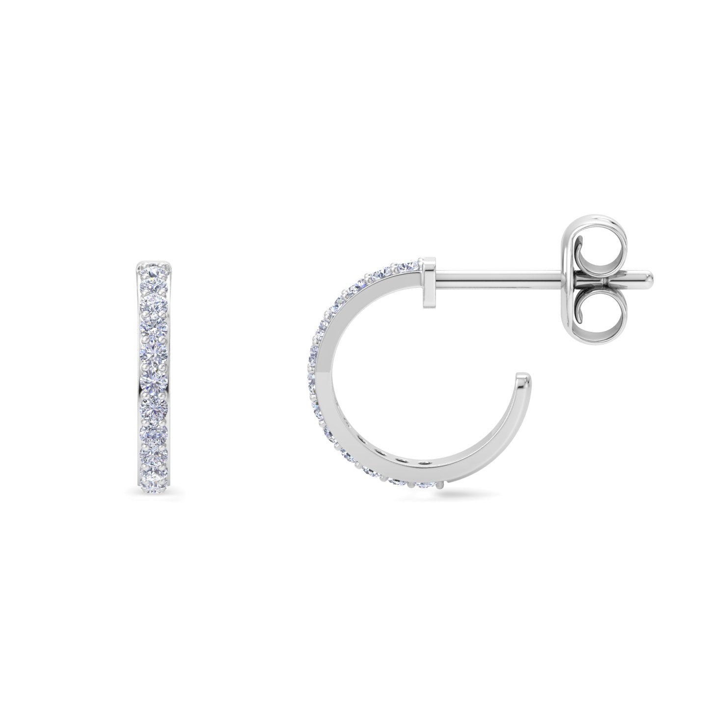 Small white gold diamond hoop earrings