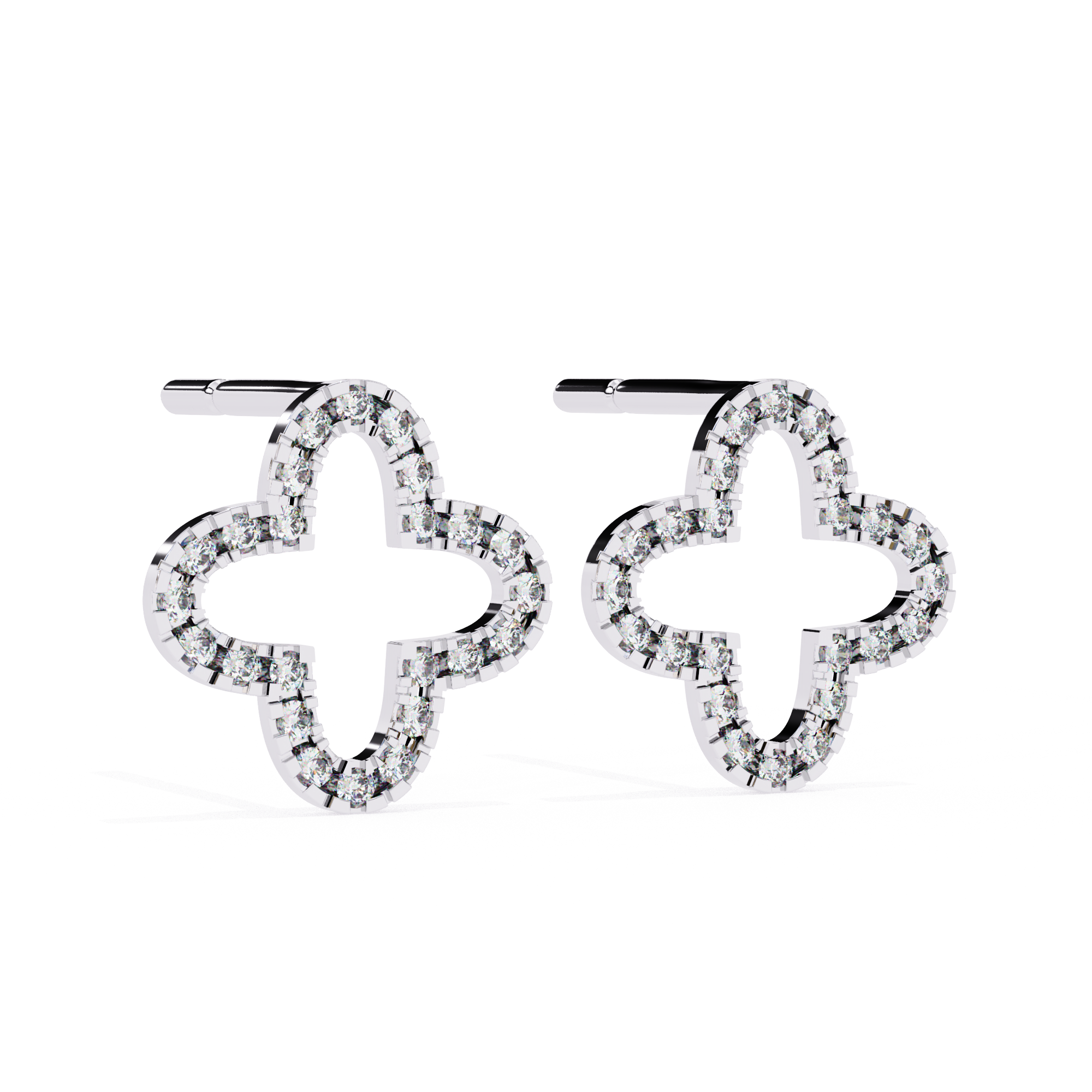 Contemporary clover shape diamond stud earrings