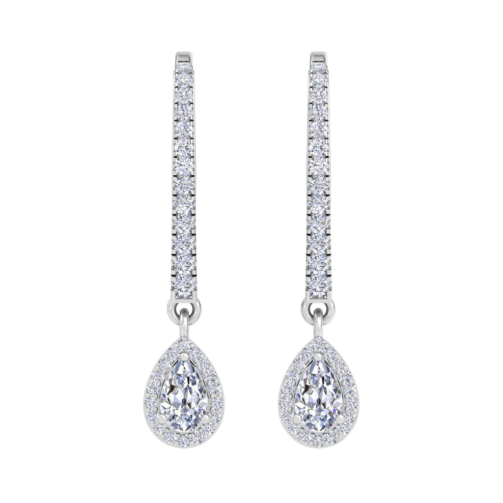 White Gold hoop earrings with pear shaped diamond