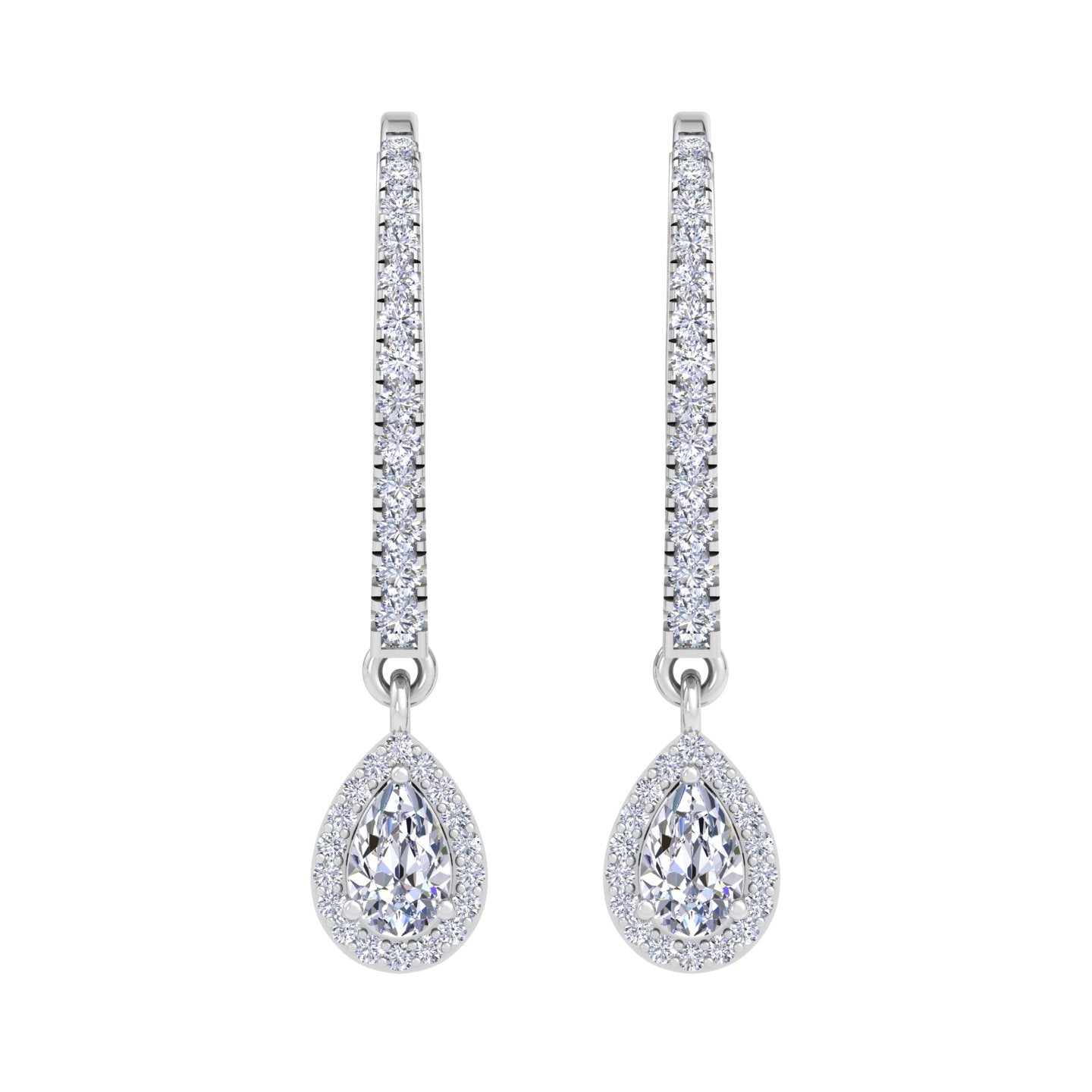 White Gold hoop earrings with pear shaped diamond