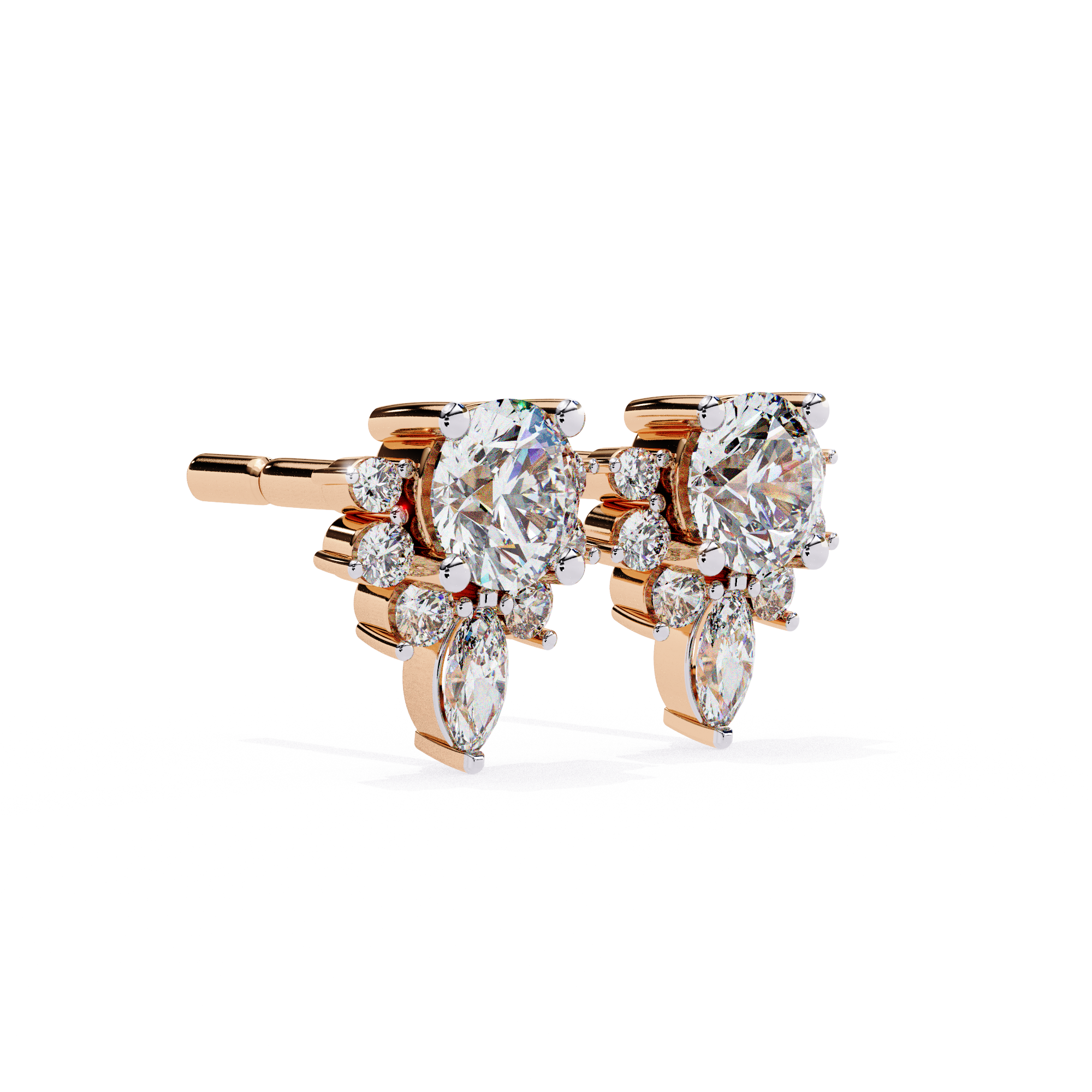 Statement diamond stud earrings with layered floral diamond setting