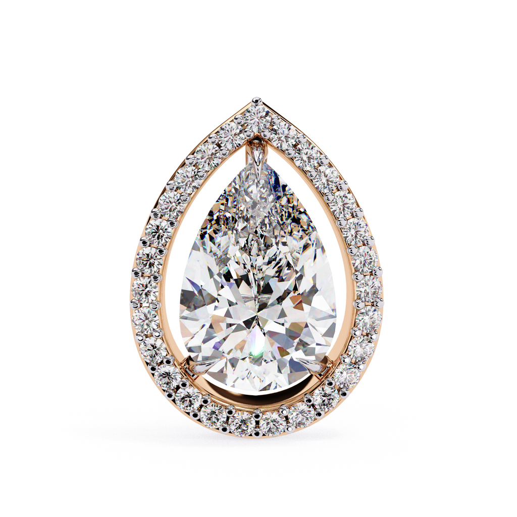 Elegant Pear shaped halo diamond stud earrings