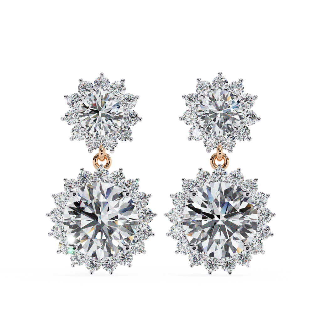 Rose Gold sunburst halo diamond earrings