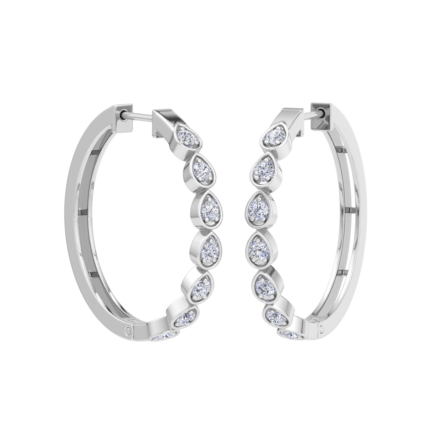 Classic white gold hoop earrings with pear cut diamonds
